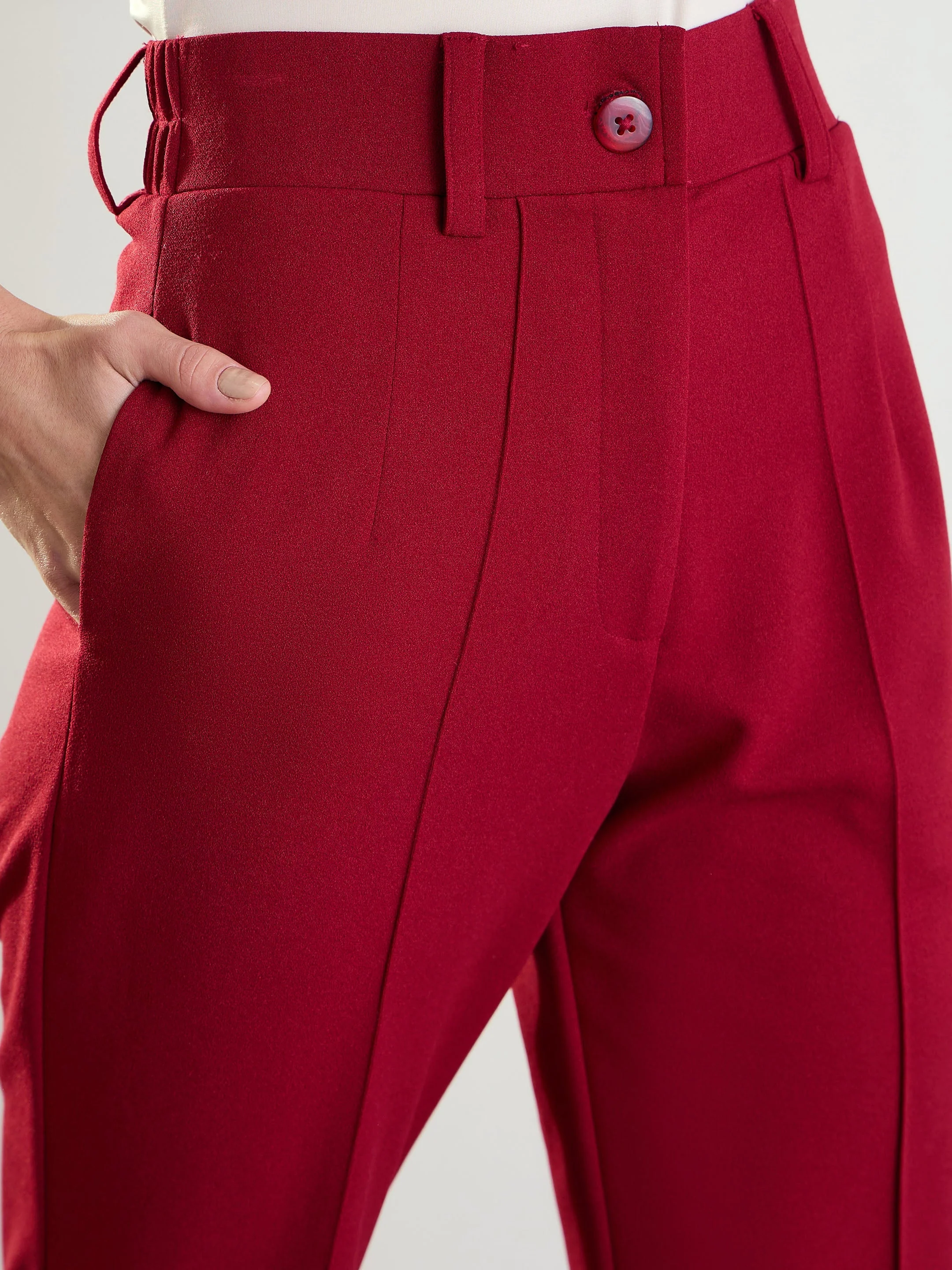 Women Maroon Front Dart Straight Fit Pants - Image 4