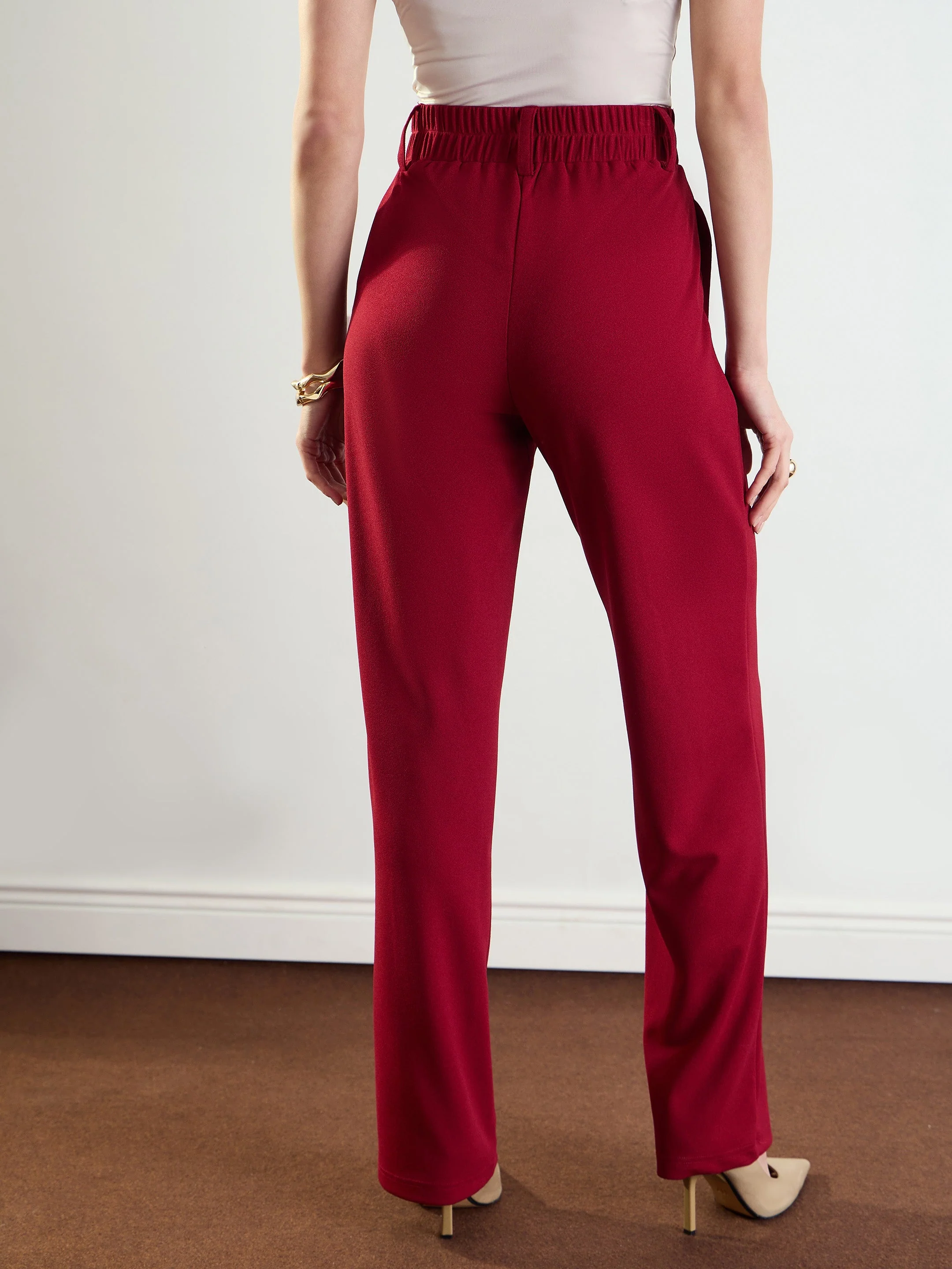 Women Maroon Front Dart Straight Fit Pants - Image 5