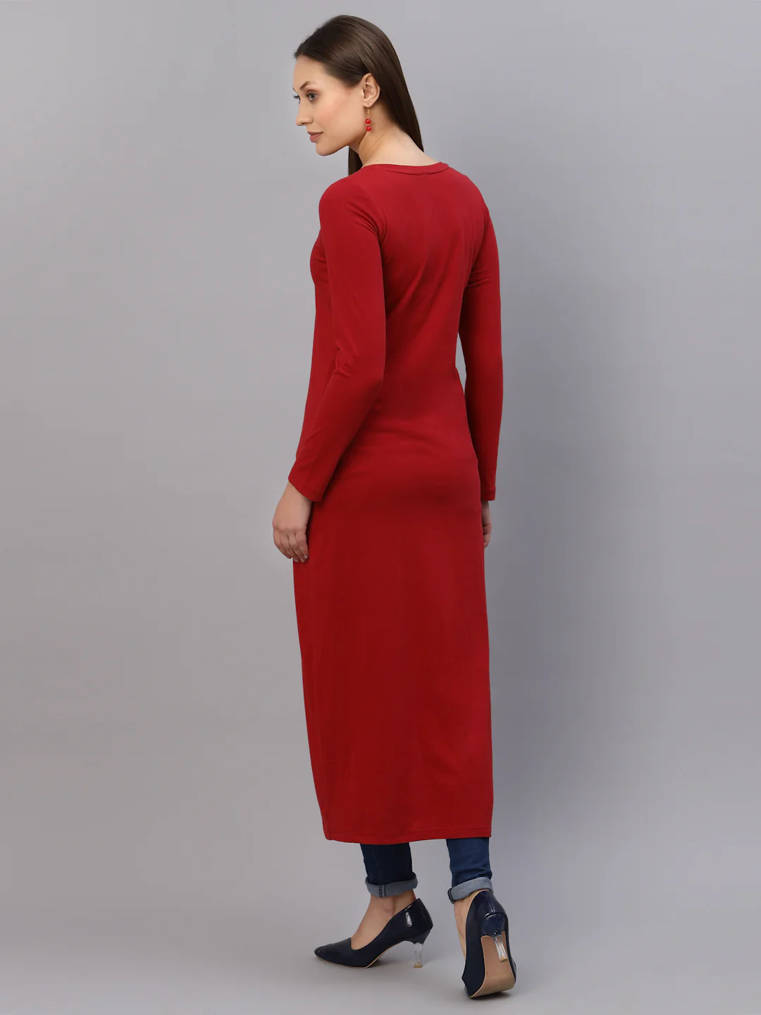 Women Maroon Front Slit Maxi Top - Image 5