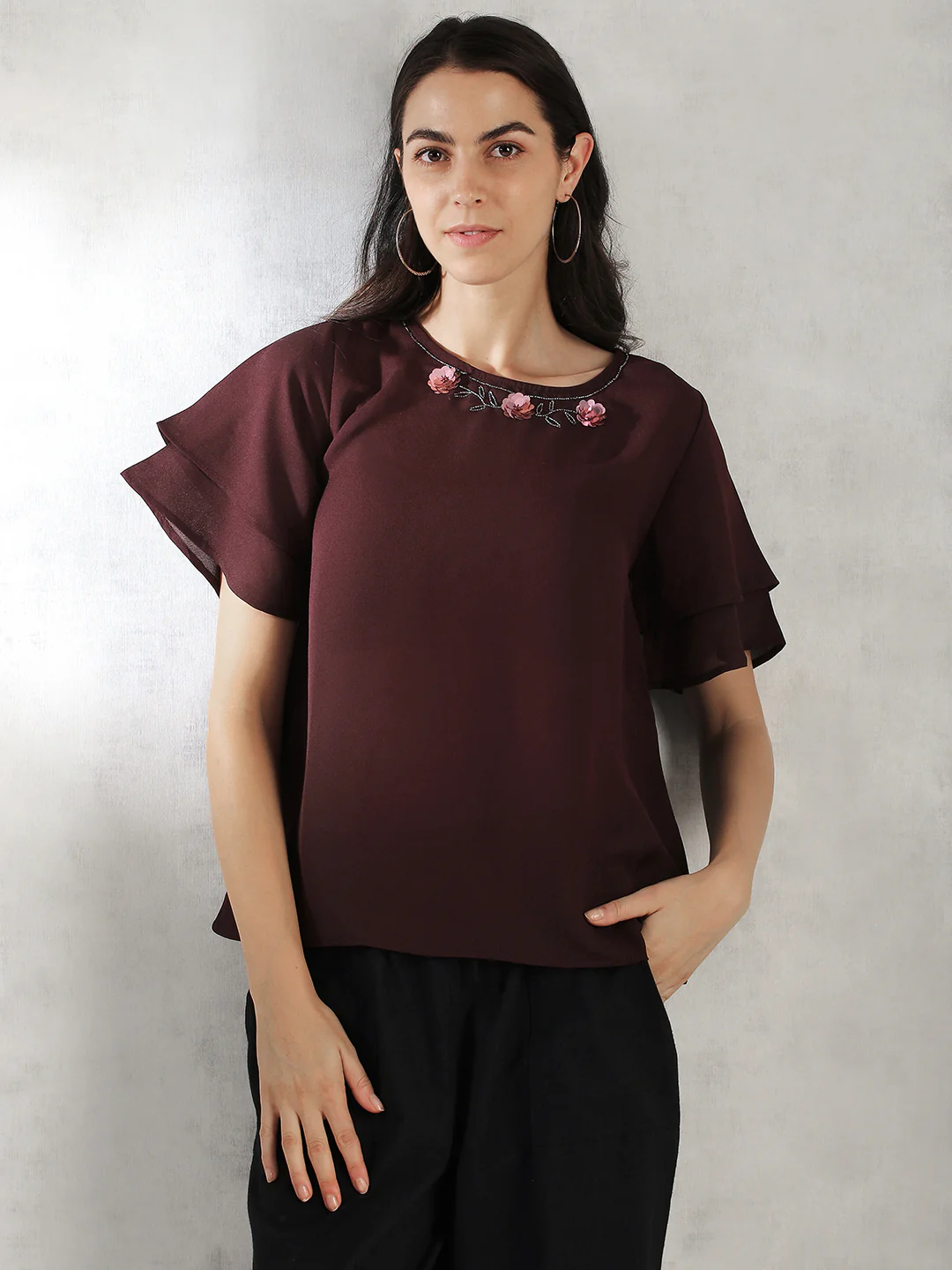 Women Maroon Regular Fit Tops - Image 2