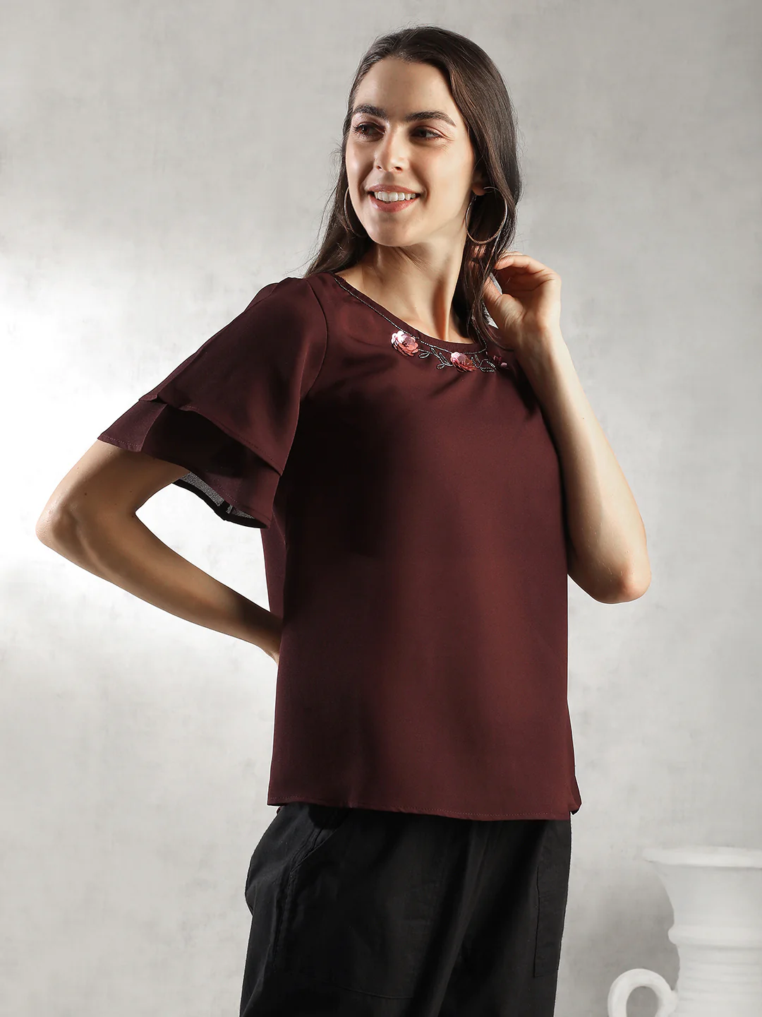 Women Maroon Regular Fit Tops - Image 6