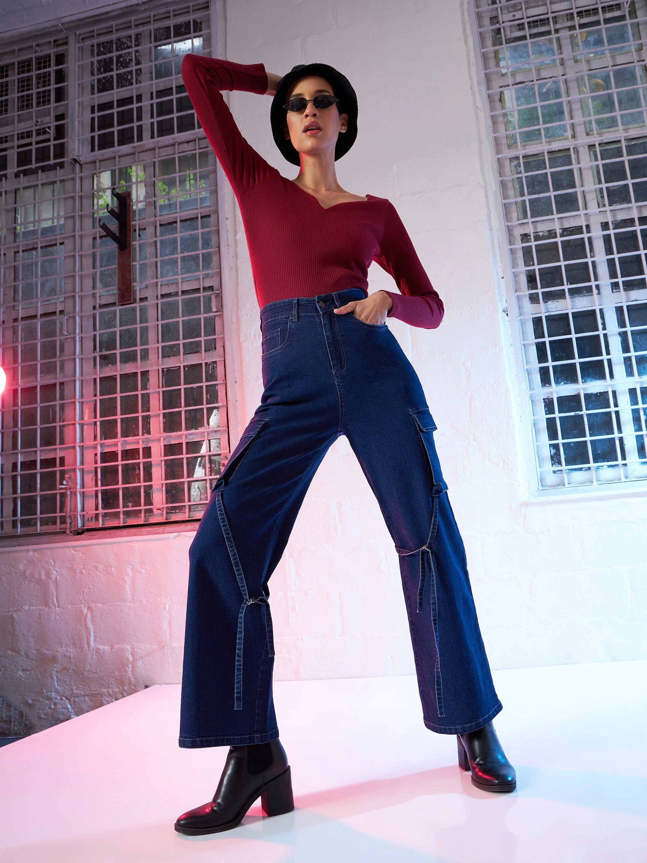 Women Maroon  Rib Top - Image 5