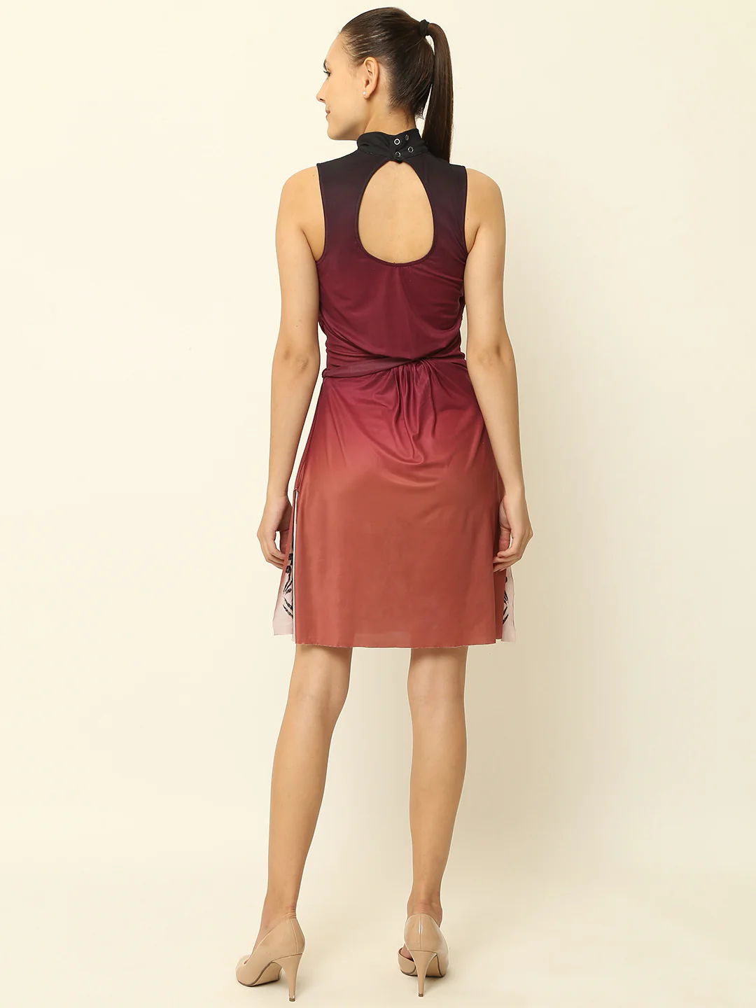 Women Maroon Sleeveless Dress with Shorts - Image 4