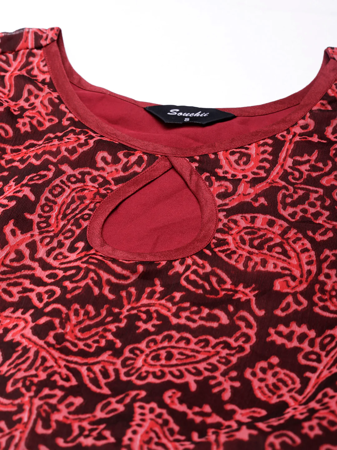 Women Maroon Floral Chiffon Dress - Image 12