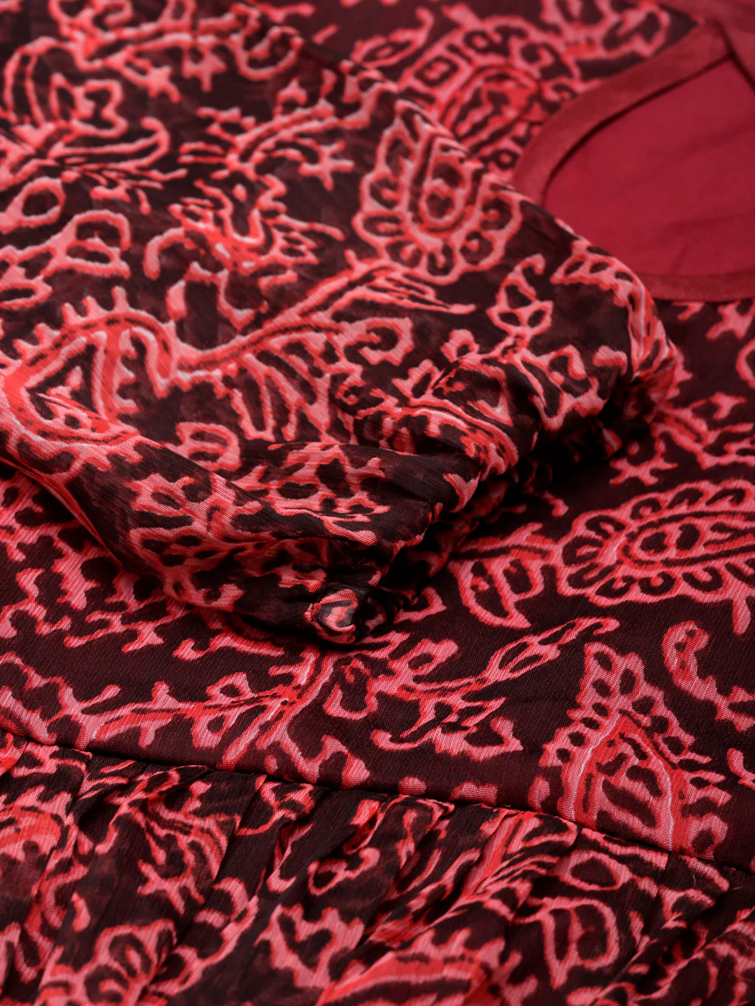 Women Maroon Floral Chiffon Dress - Image 14