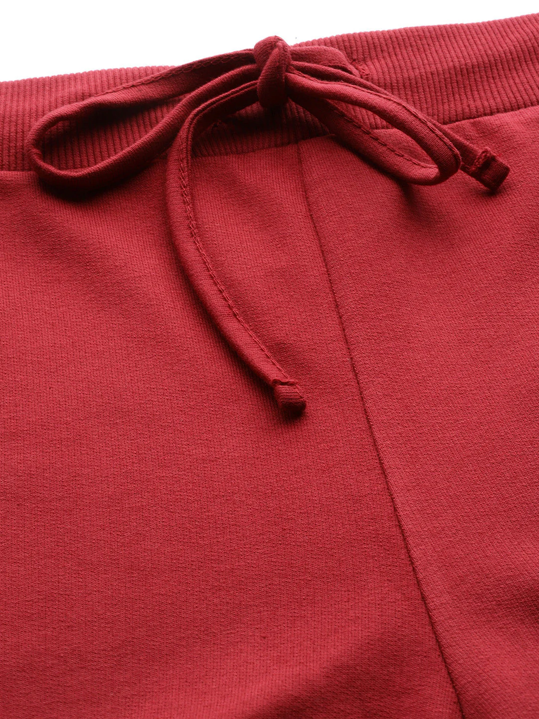 Women Maroon Terry Drawstring Wide Leg Pants - Image 5