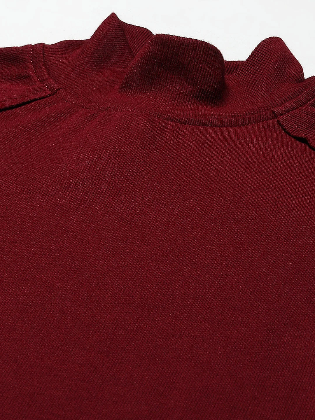 Women Maroon Turtle Neck Raglan Sleeve Midi Dress - Image 2