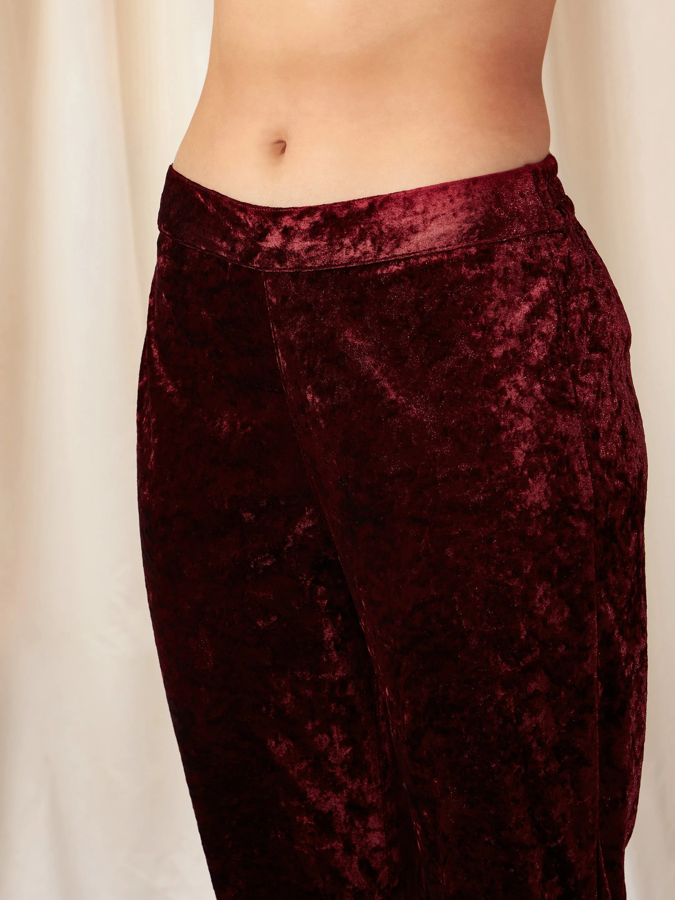Women Maroon Velvet Pencil Pants - Image 4