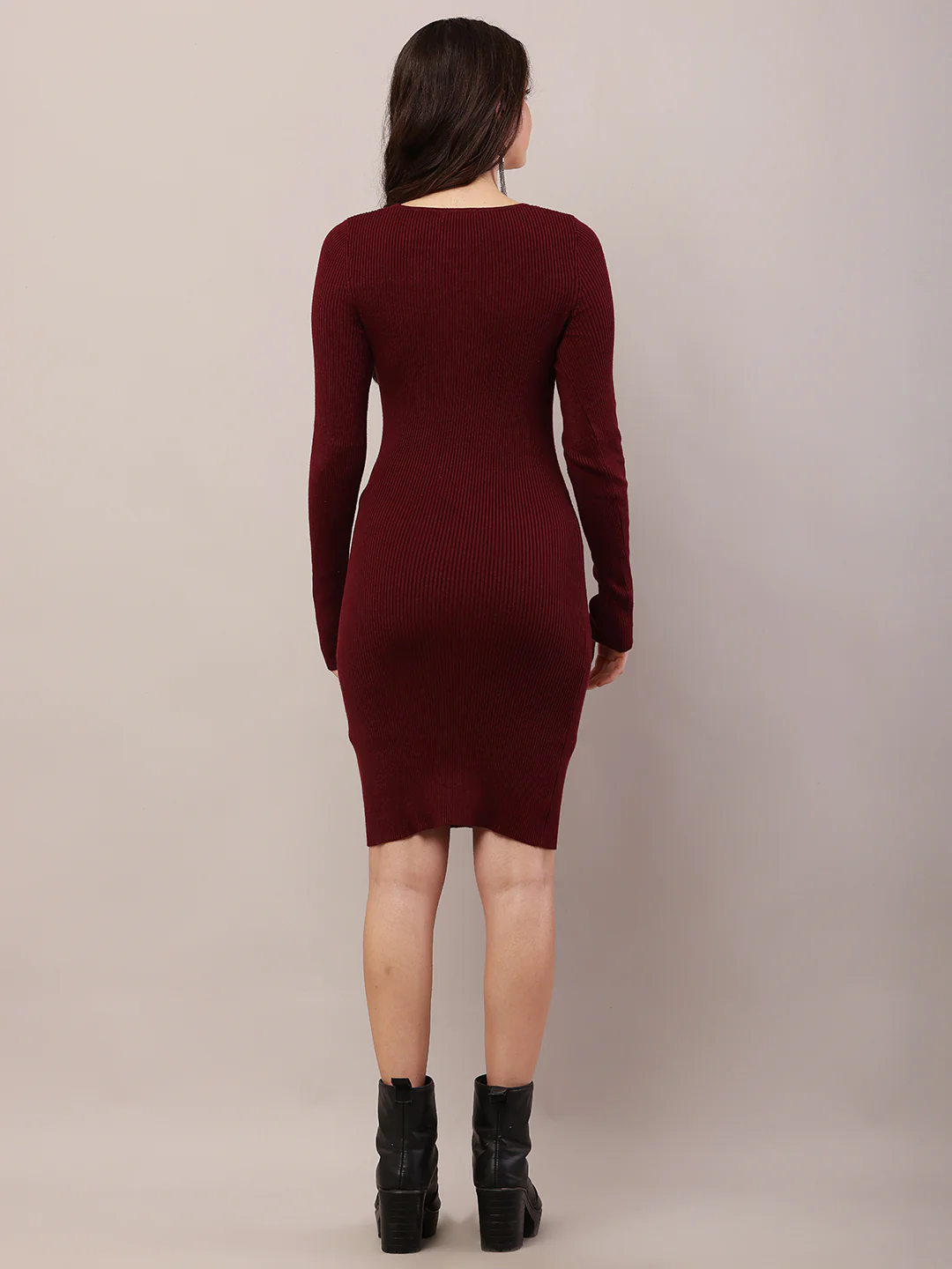 Women maroon viscose full sleeve bodycon dress - Image 4