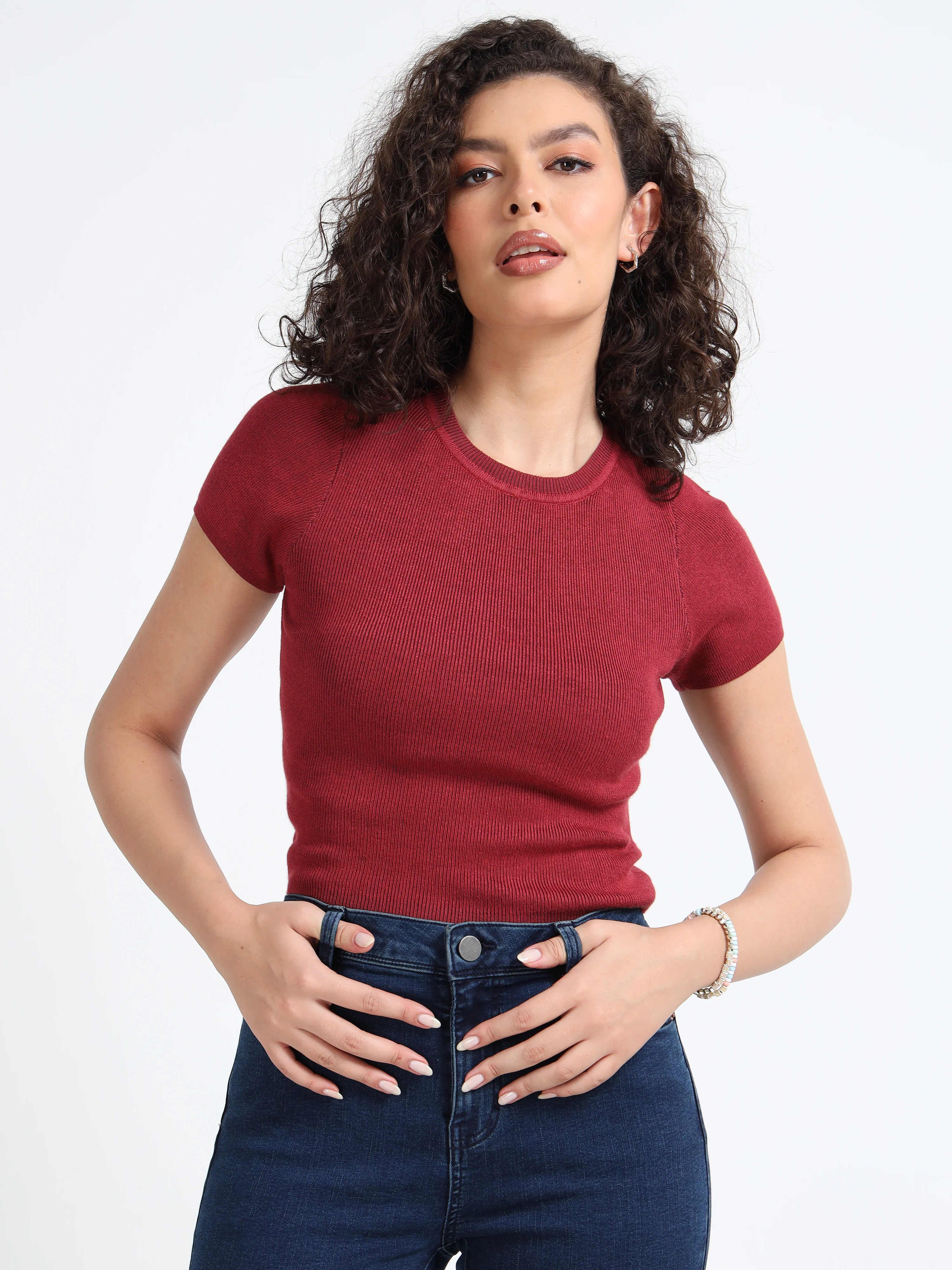 Women Maroon Winter Top - Image 2