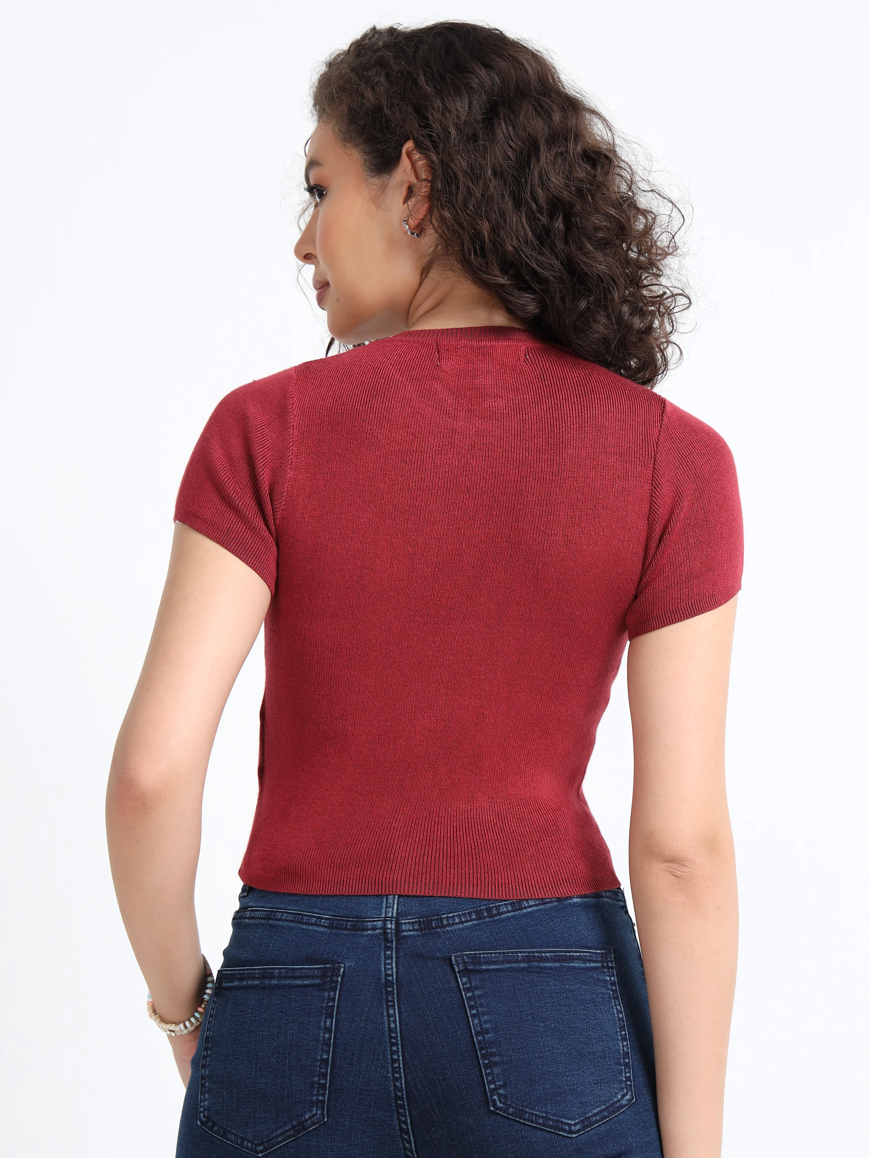 Women Maroon Winter Top - Image 3