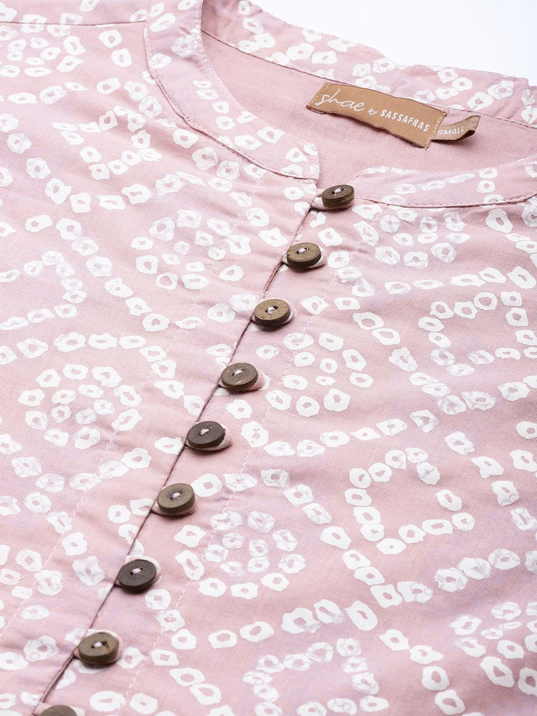 Women Mauve Bandhej Front Button Gathered Top - Image 5