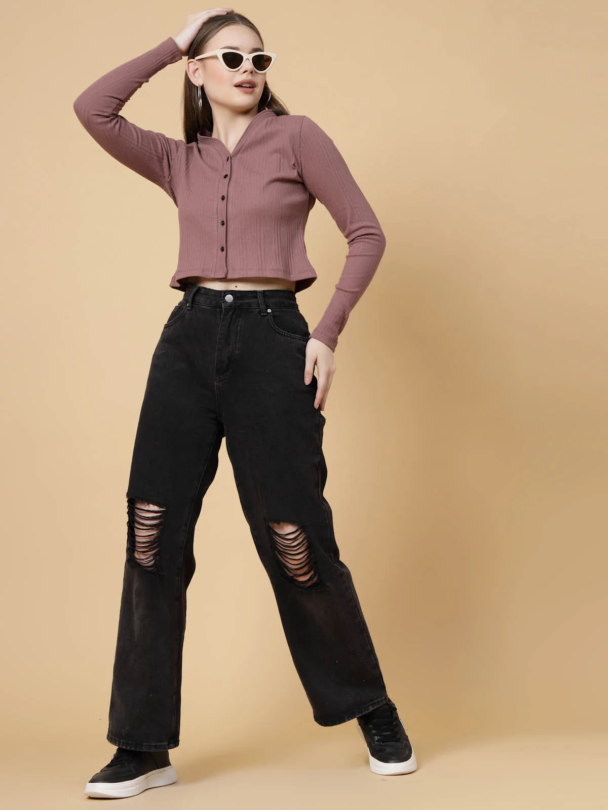 Women Mauve Crop Top - Image 2