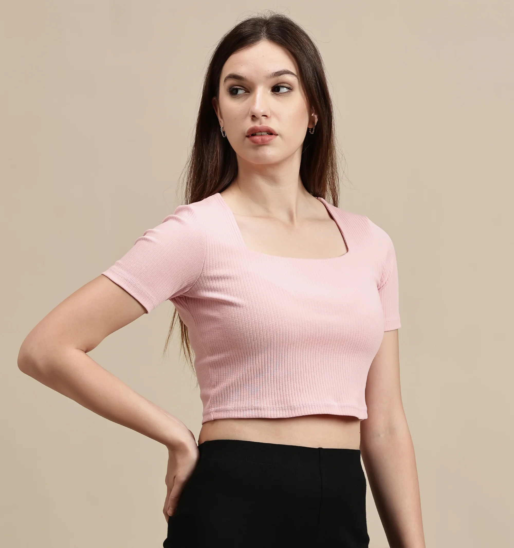 Women Mauve Half Sleeve Crop Top - Image 3