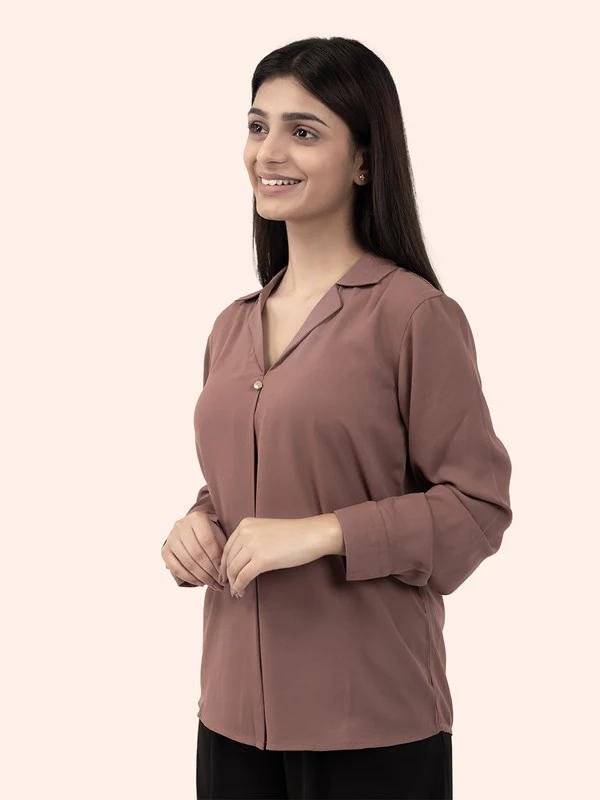Women Mauve Polyester Cuban Collar Top - Image 2