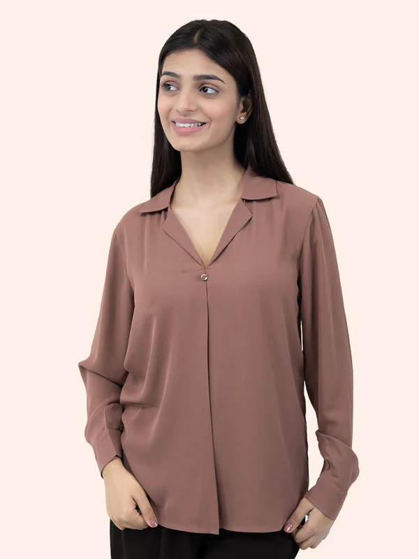 Women Mauve Polyester Cuban Collar Top - Image 3