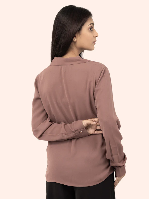 Women Mauve Polyester Cuban Collar Top - Image 4