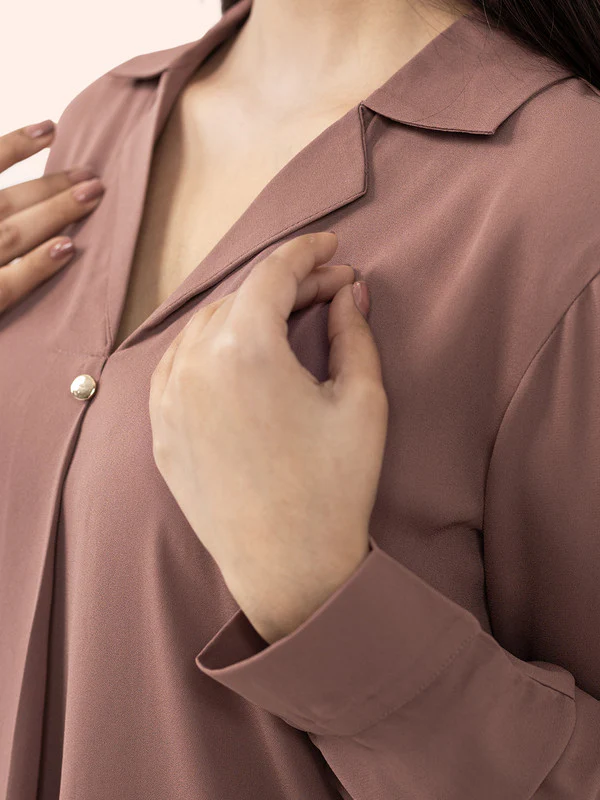Women Mauve Polyester Cuban Collar Top - Image 5