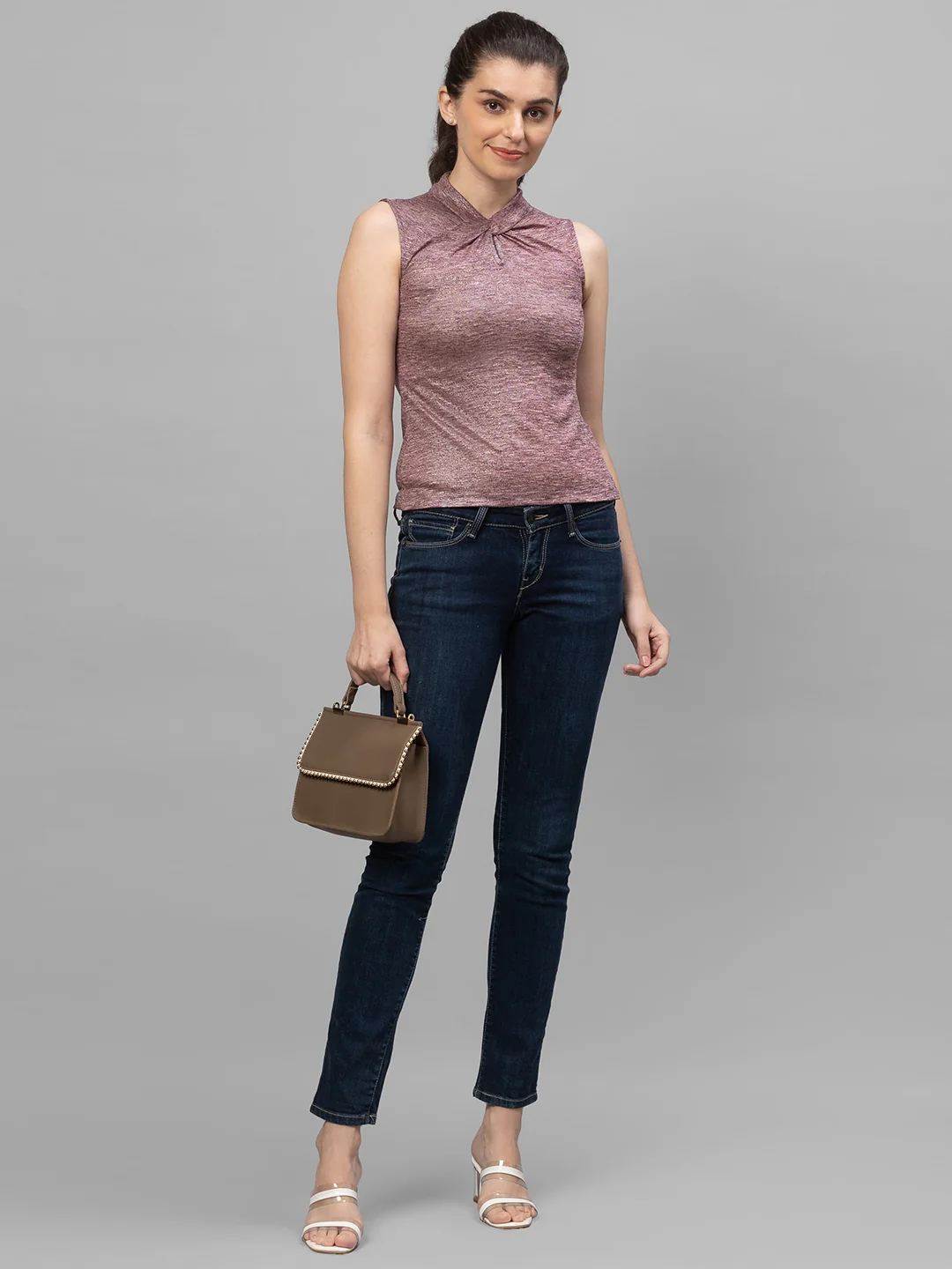 Women Mauve Melange Top - Image 2