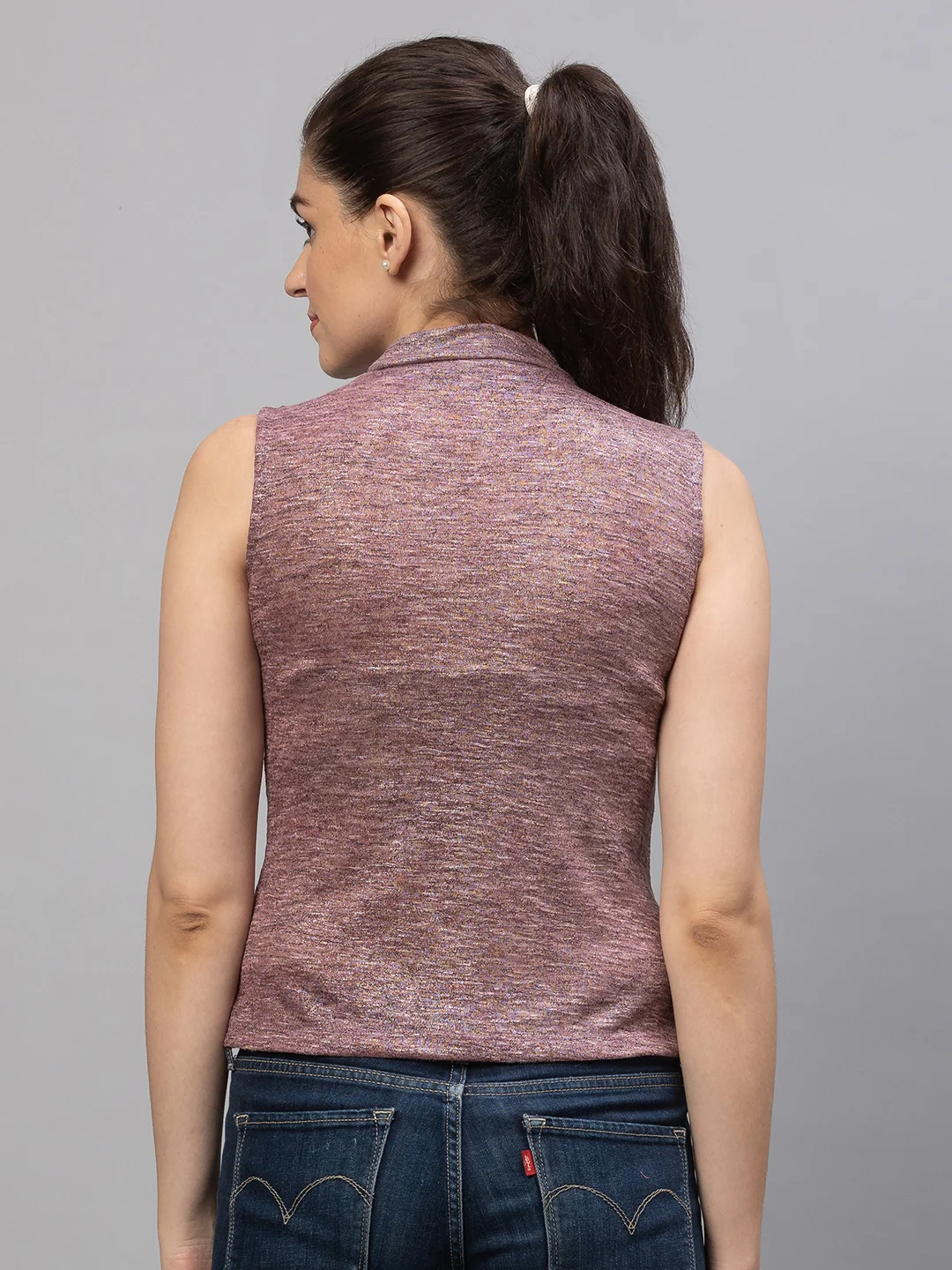 Women Mauve Melange Top - Image 3