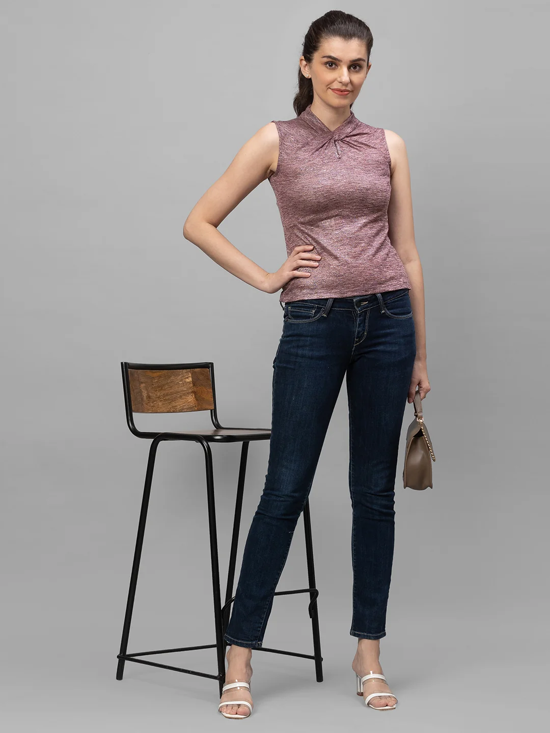 Women Mauve Melange Top - Image 4
