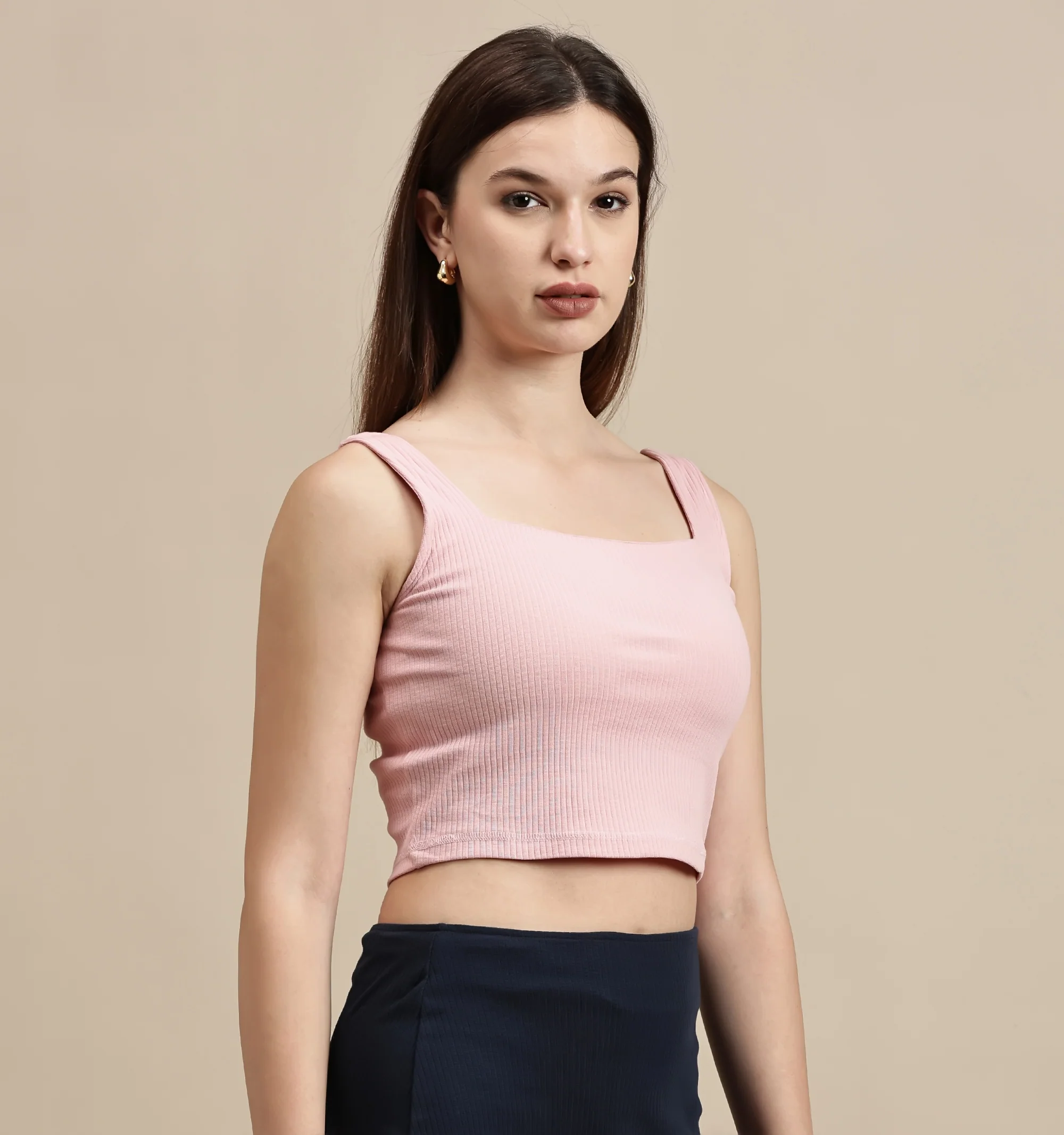 Women Mauve Sleeveless Crop Top - Image 2