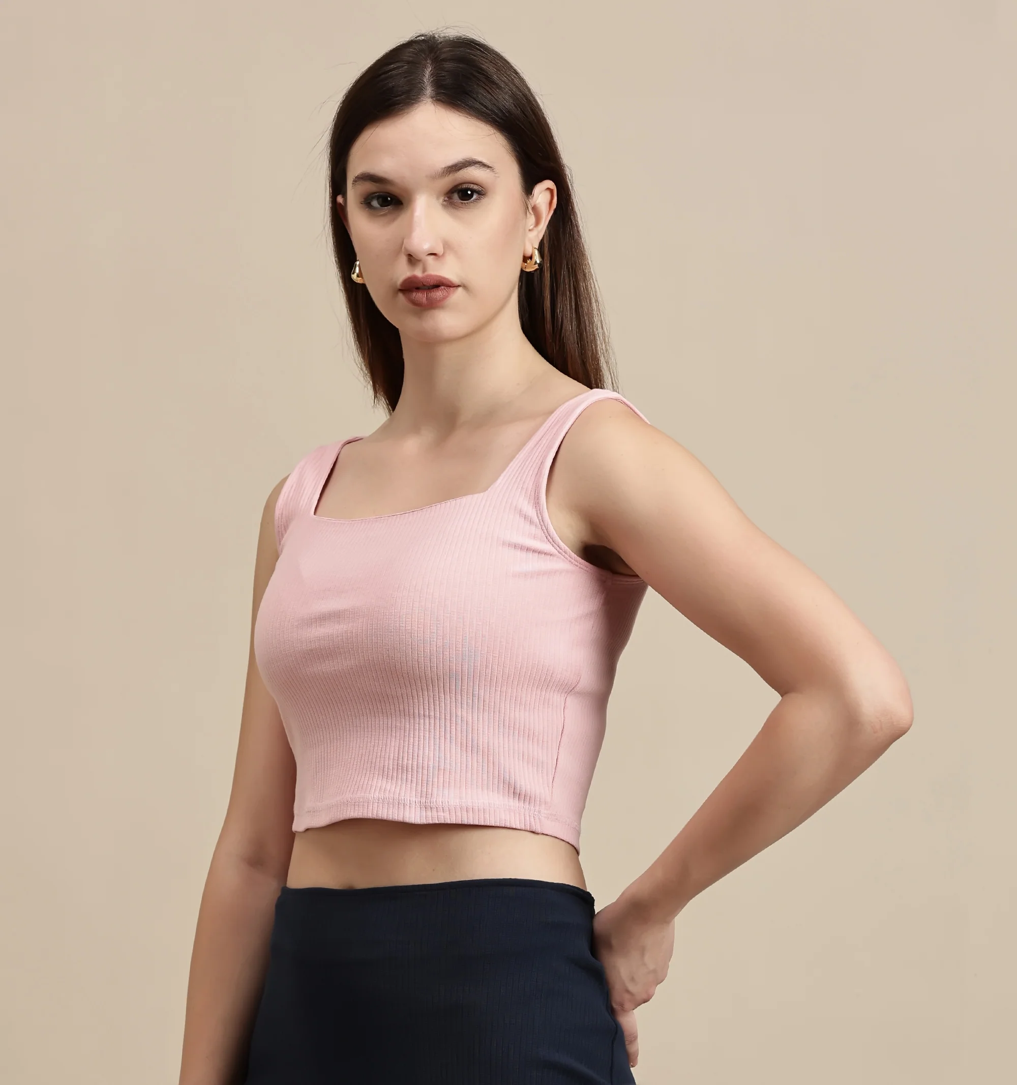 Women Mauve Sleeveless Crop Top - Image 6