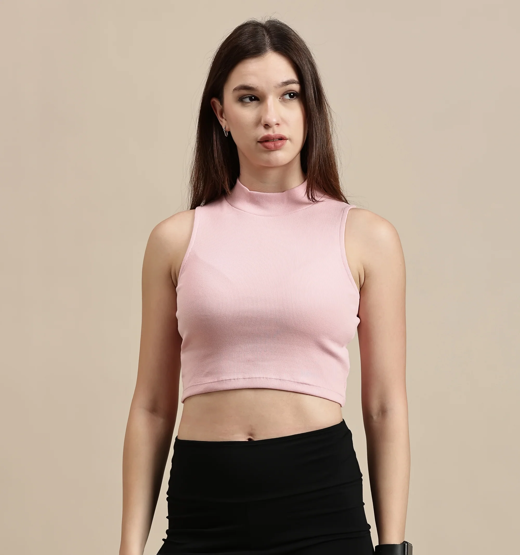 Women Mauve Sleeveless Crop Top - Image 2