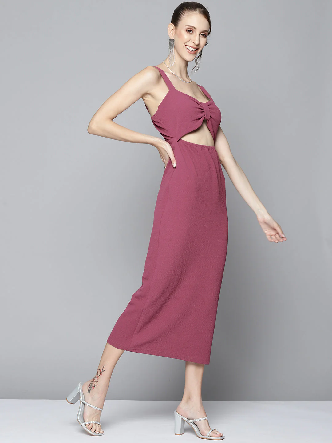 Women Mauve Waist Cut Out Bodycon Dress - Image 3