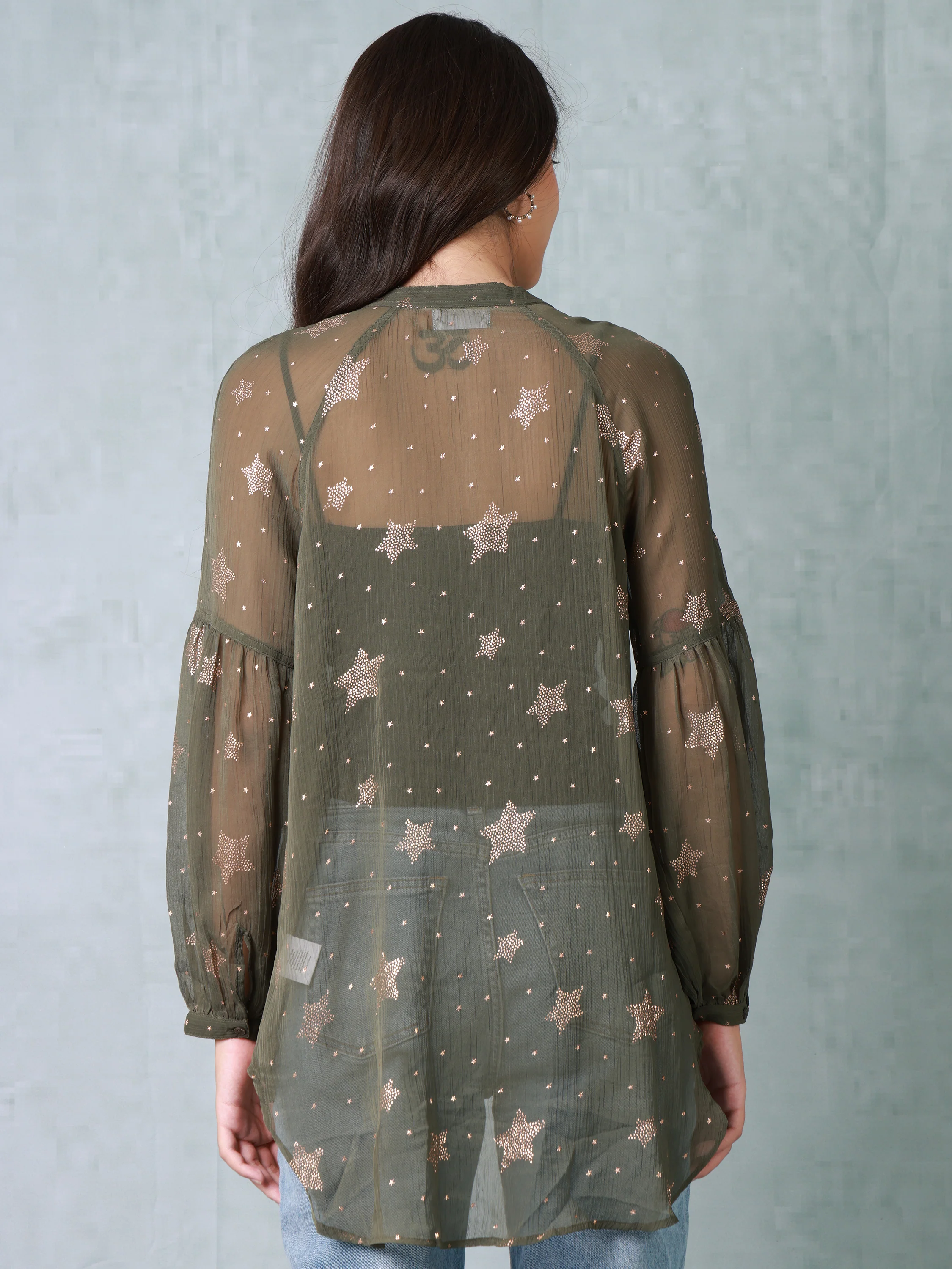 Women Metallic Printed Casual Top - Image 3