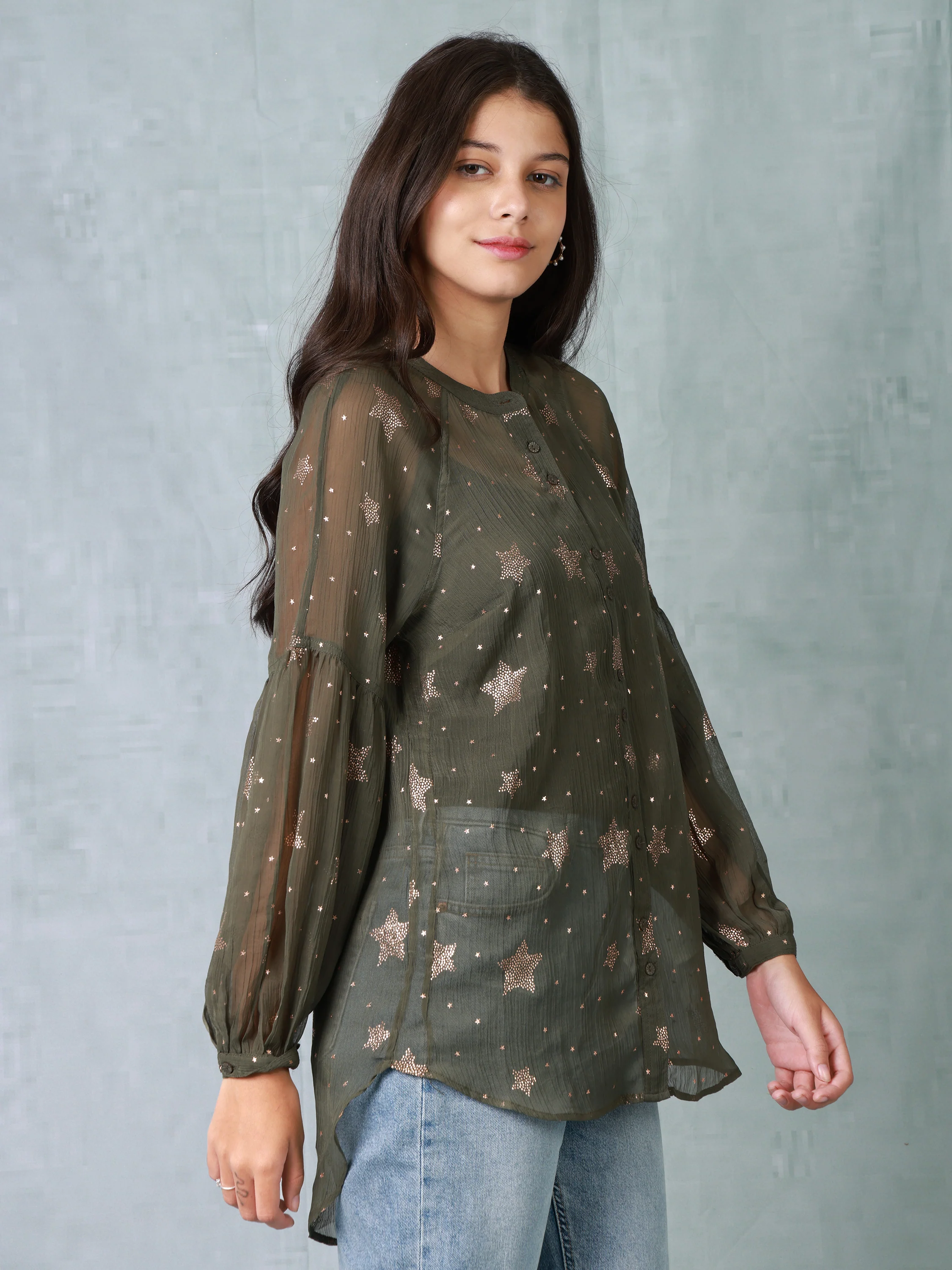 Women Metallic Printed Casual Top - Image 4