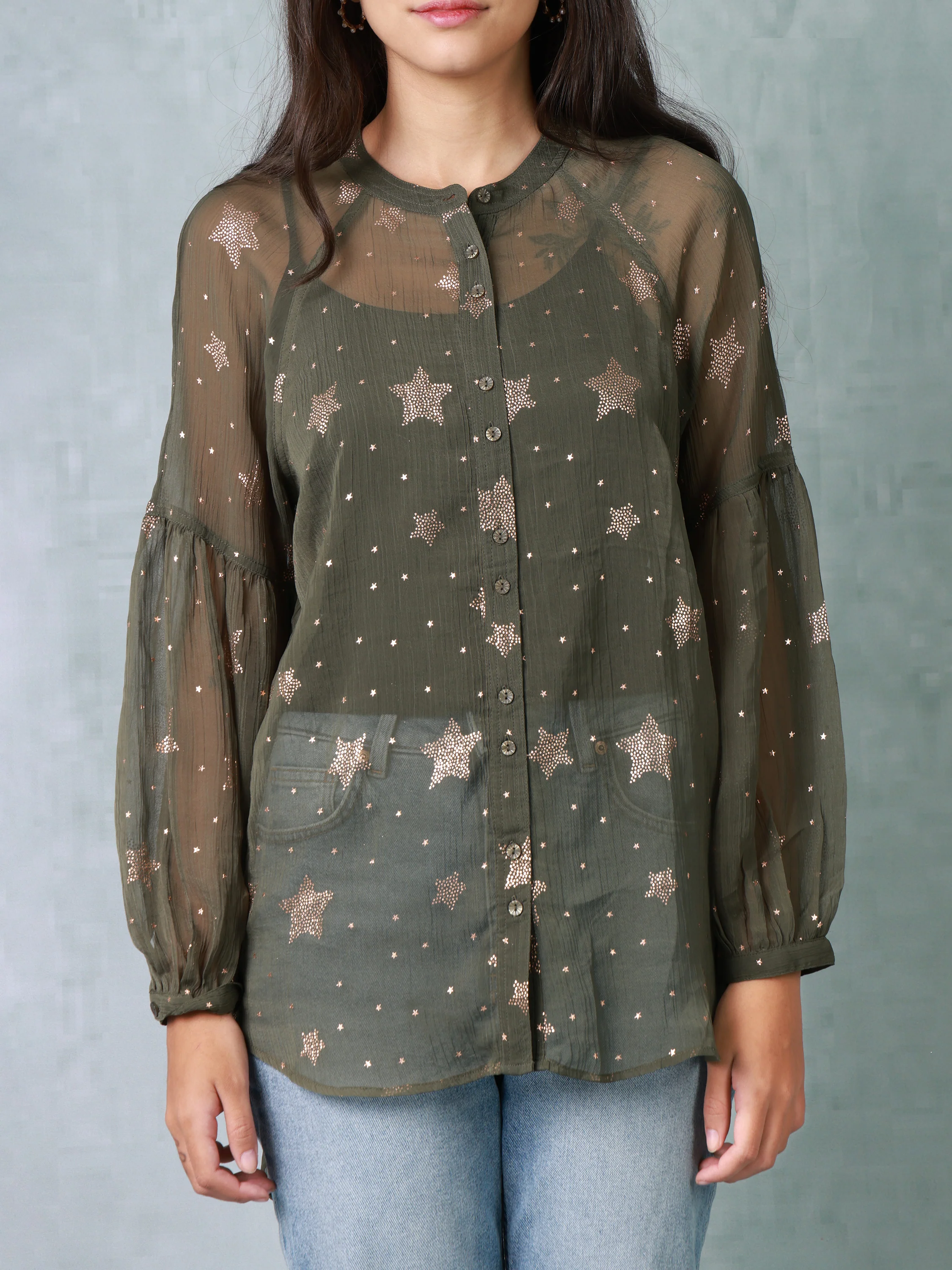 Women Metallic Printed Casual Top - Image 5