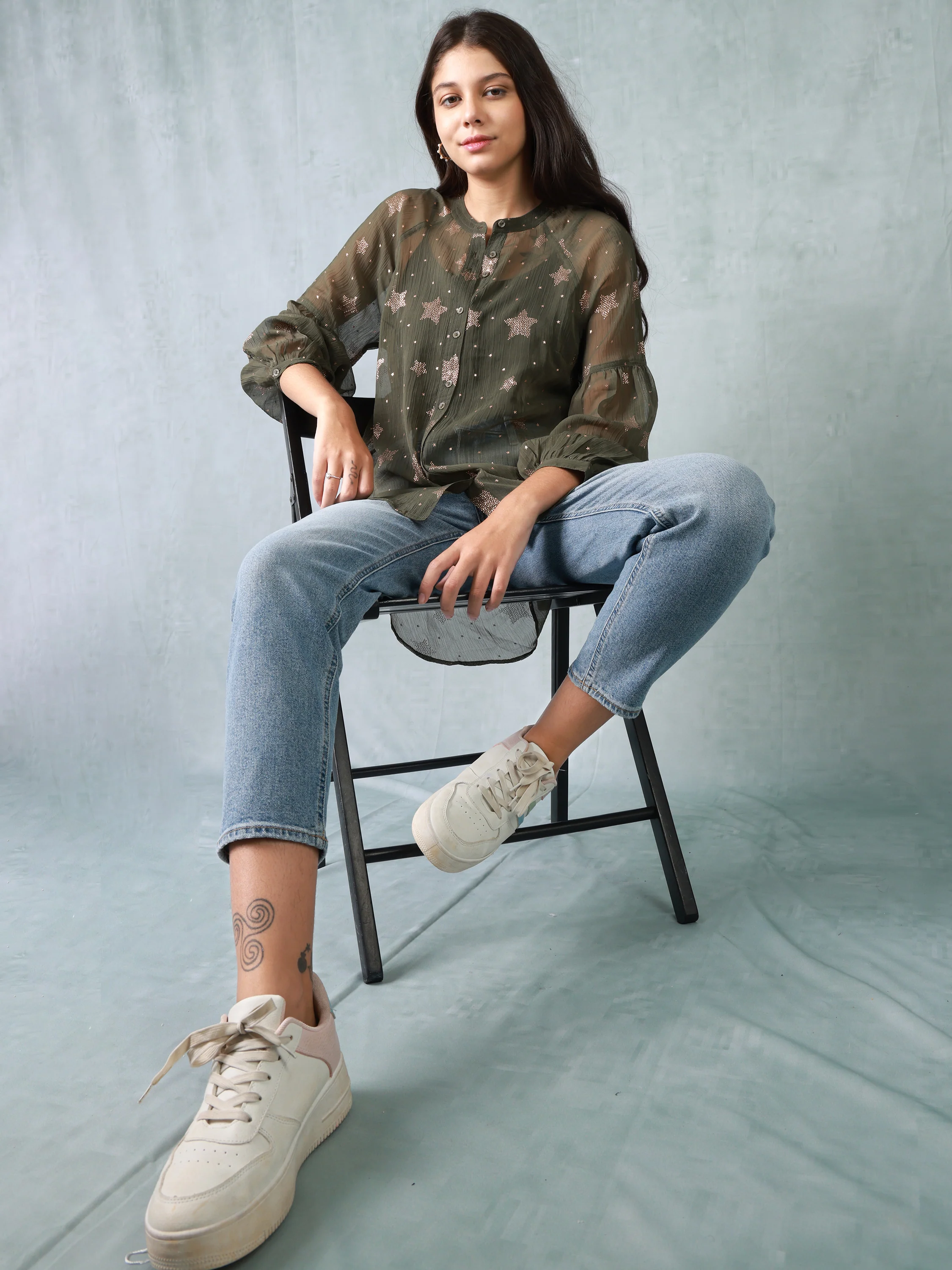 Women Metallic Printed Casual Top - Image 6