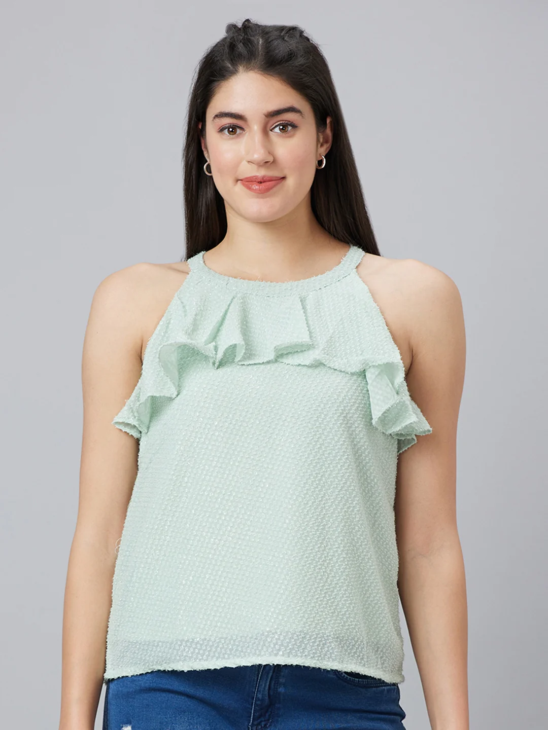 Women Self Design Sleeveless Top