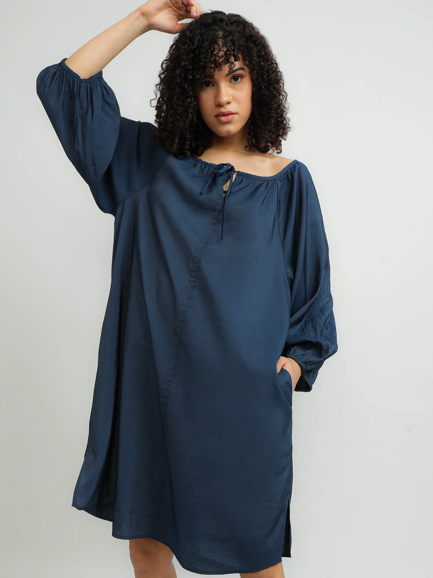 Women Modal Navy Dress - Image 4