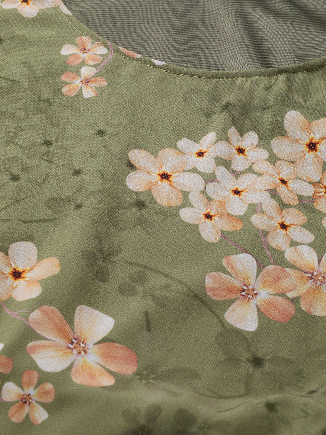 Women Moss Green Floral Rouched Sleeves Crop Top - Image 4
