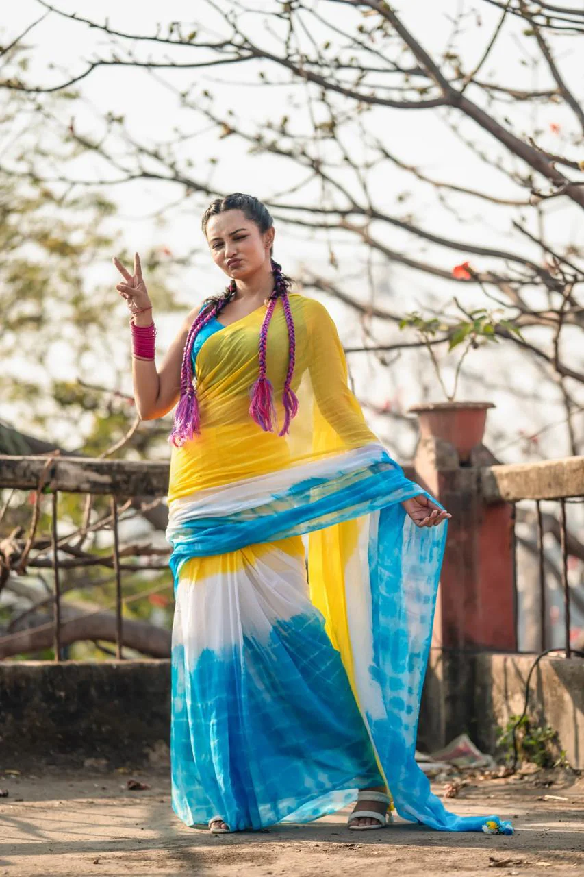 Women Mul Cotton Hand Dye Saree - Image 3