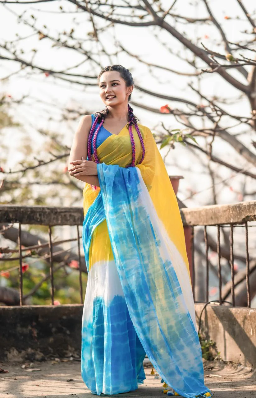 Women Mul Cotton Hand Dye Saree - Image 6