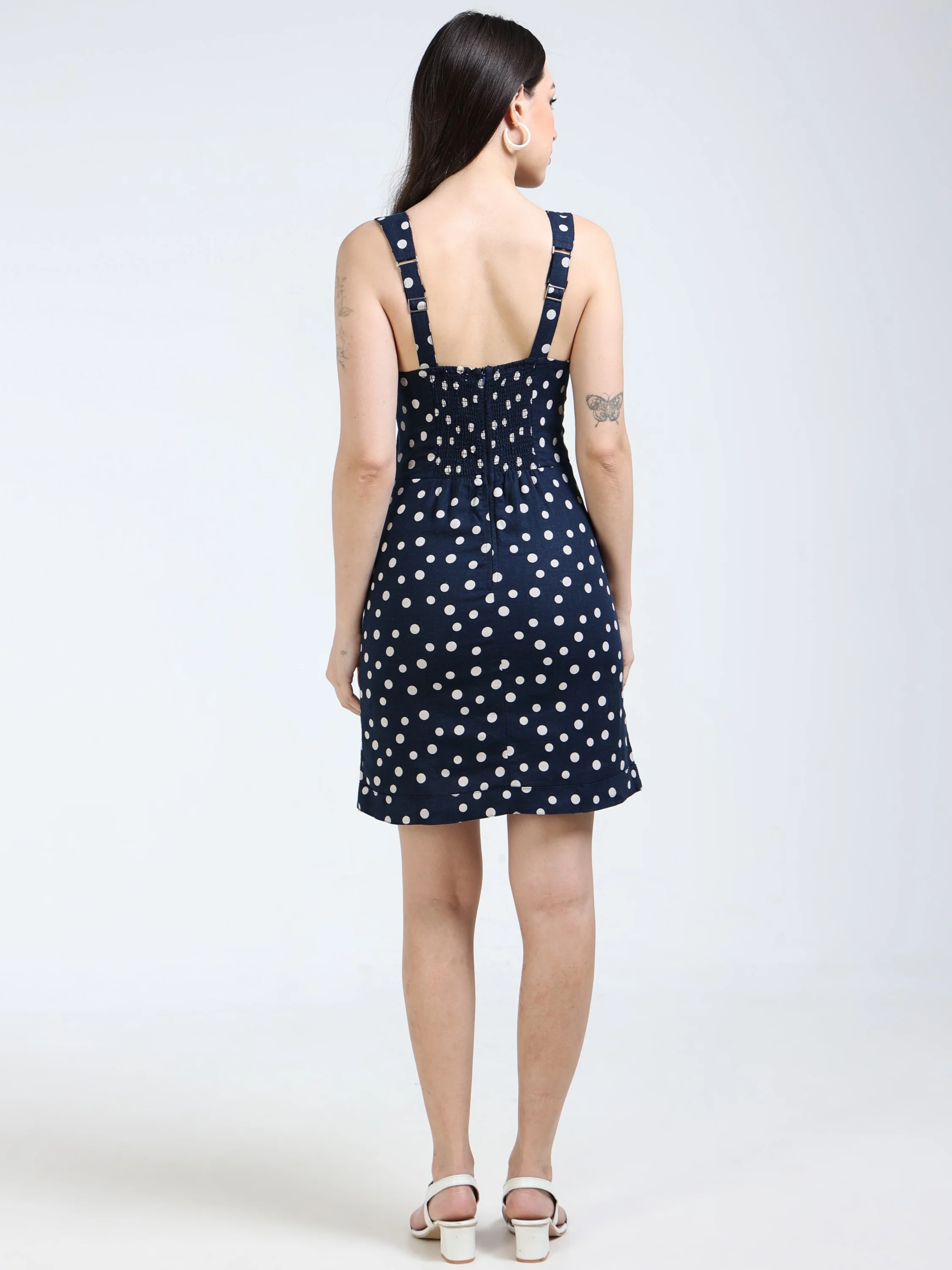 Women Polka Dot Linen Blend Dress - Image 2
