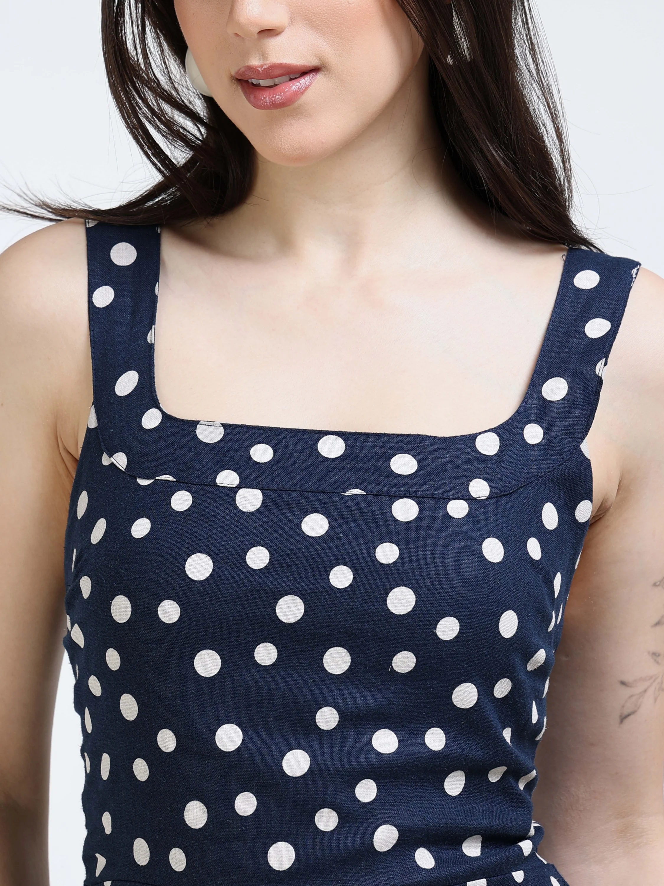 Women Polka Dot Linen Blend Dress - Image 3