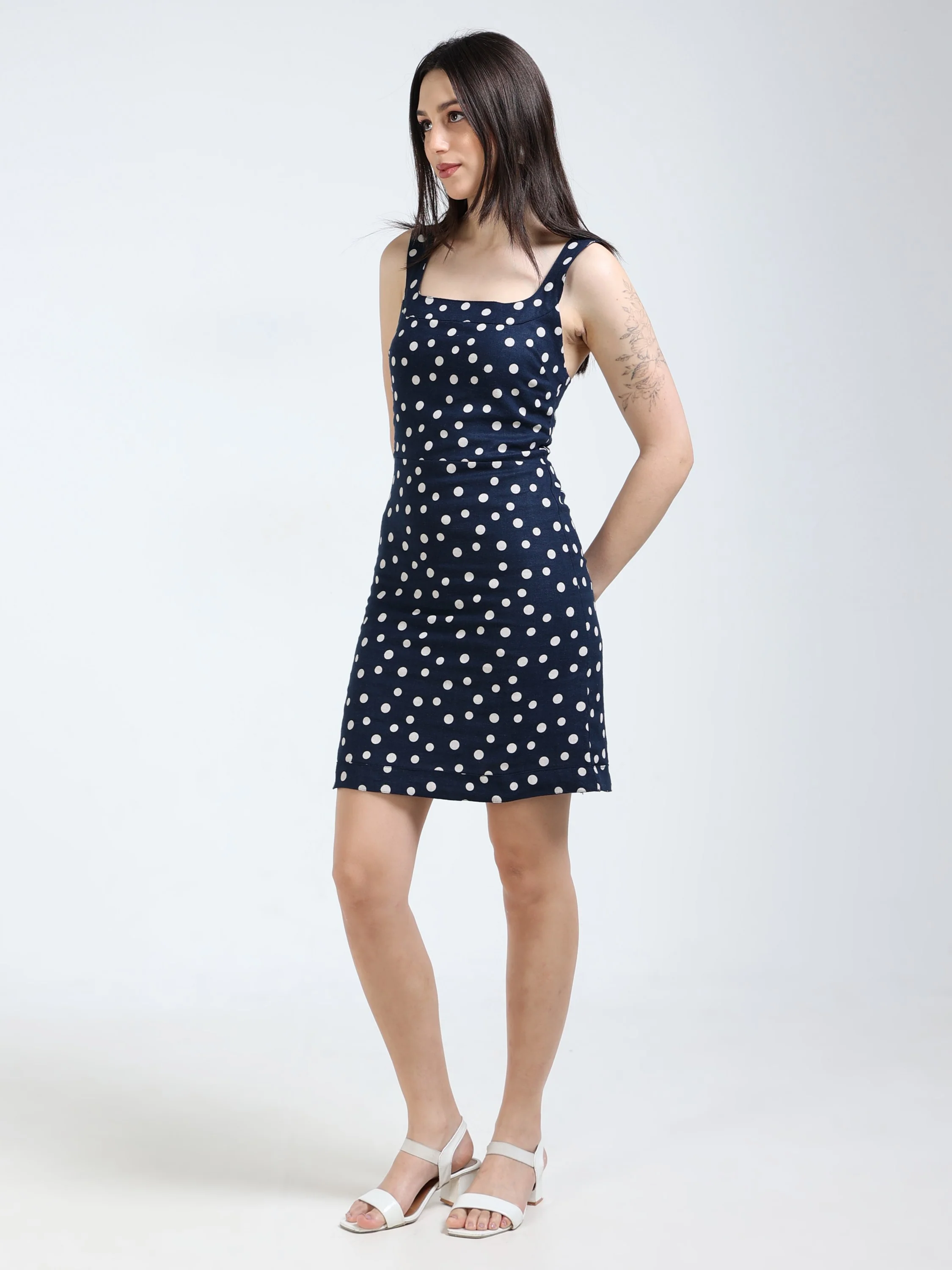 Women Polka Dot Linen Blend Dress - Image 5