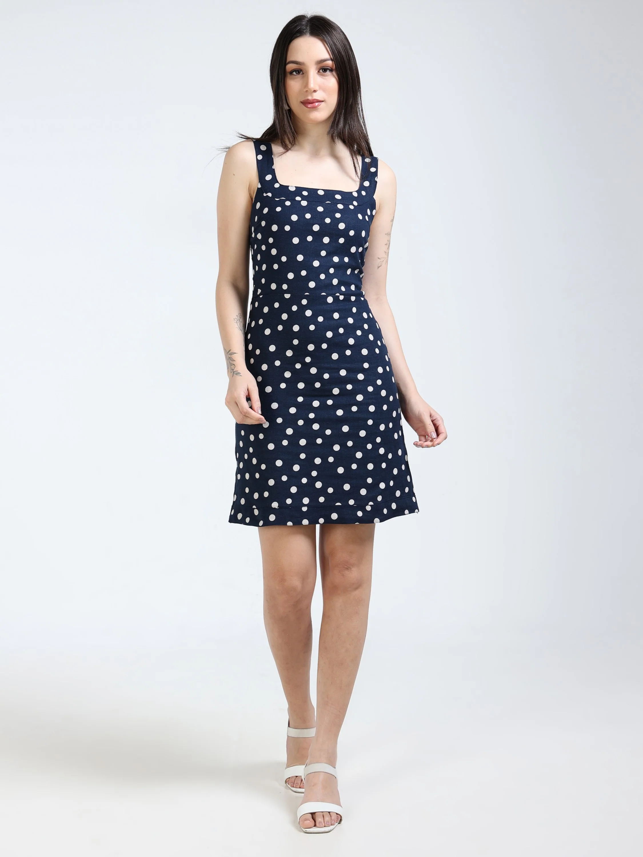 Women Polka Dot Linen Blend Dress - Image 6