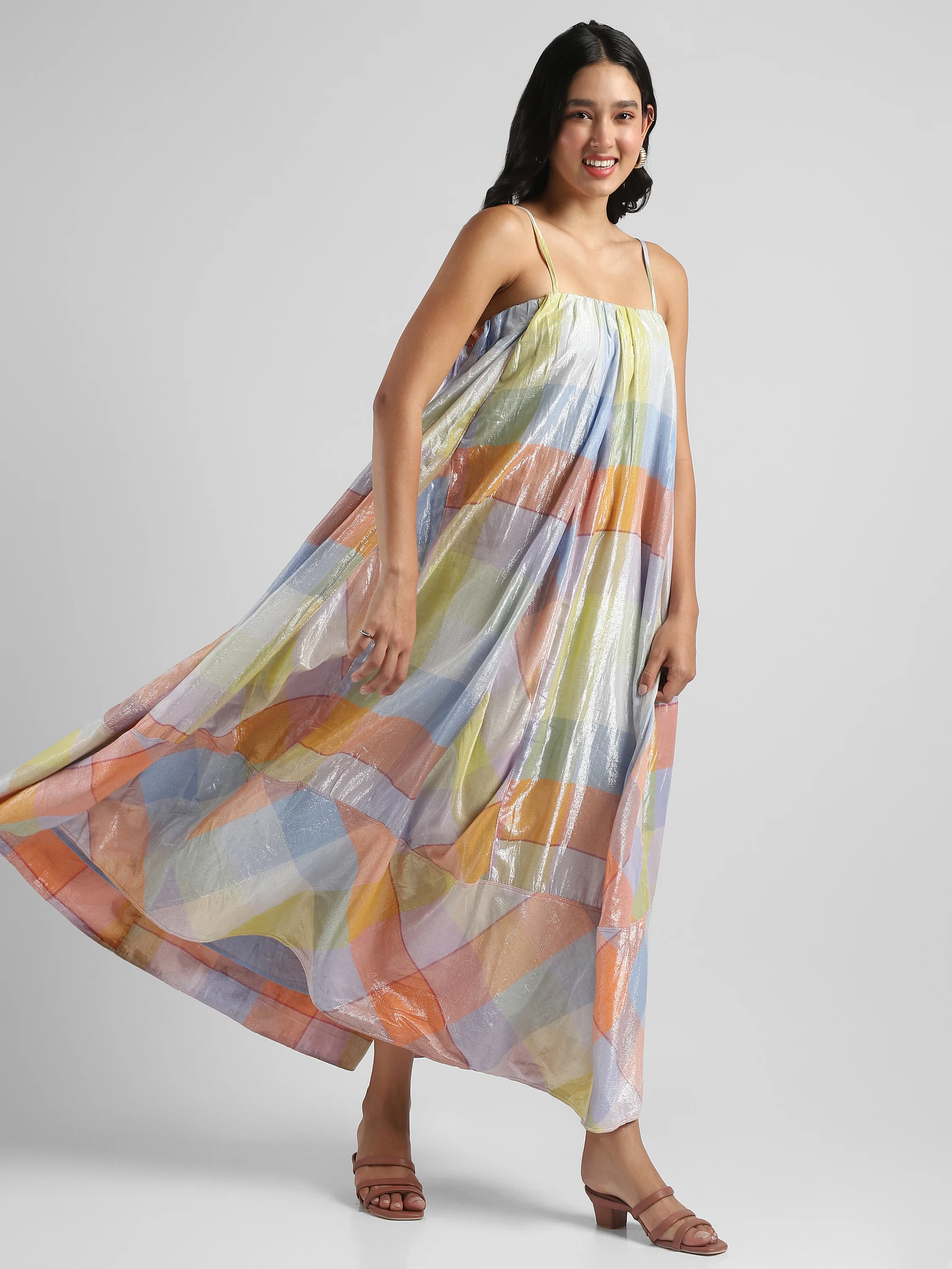 Women Multi Colored Shimmer Maxi Dress - Image 5