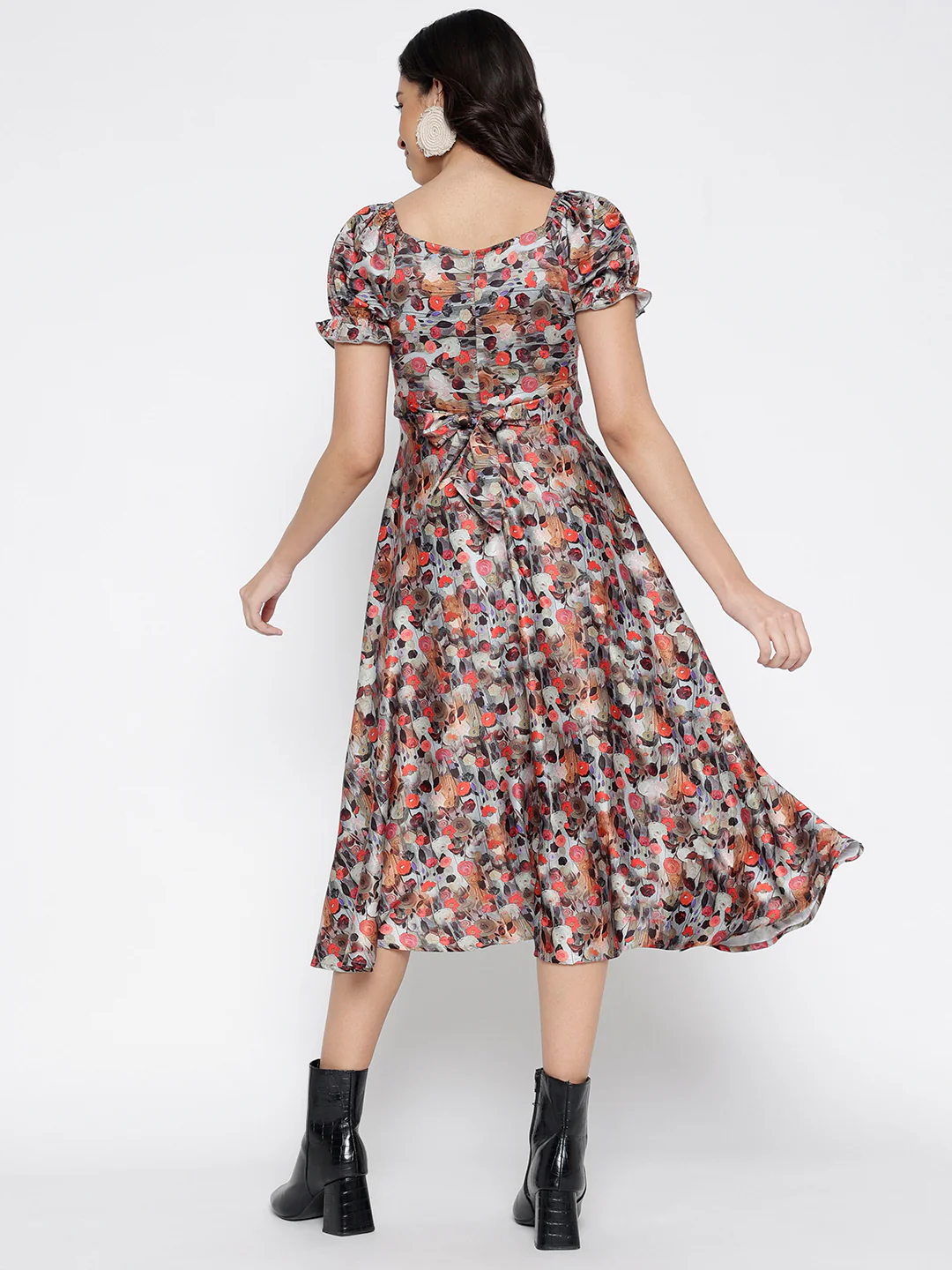 Women Multi Crepe Pure Puffs Midi Dress - Image 2