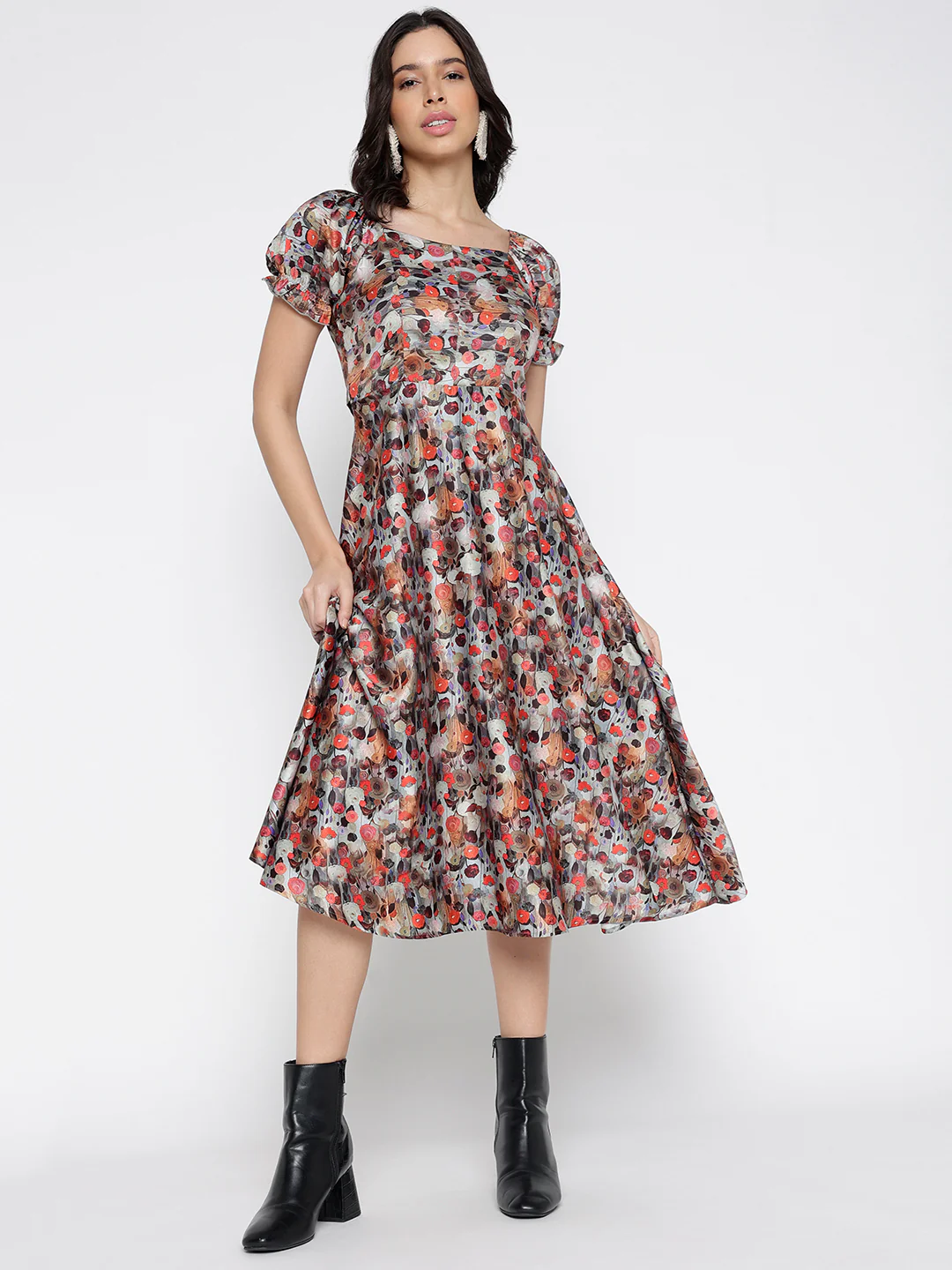 Women Multi Crepe Pure Puffs Midi Dress - Image 5
