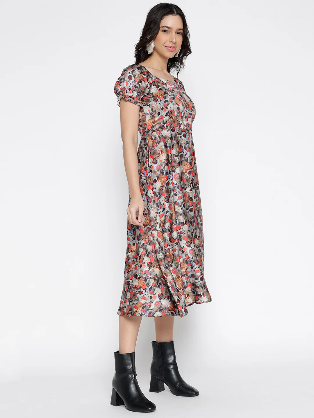 Women Multi Crepe Pure Puffs Midi Dress - Image 6
