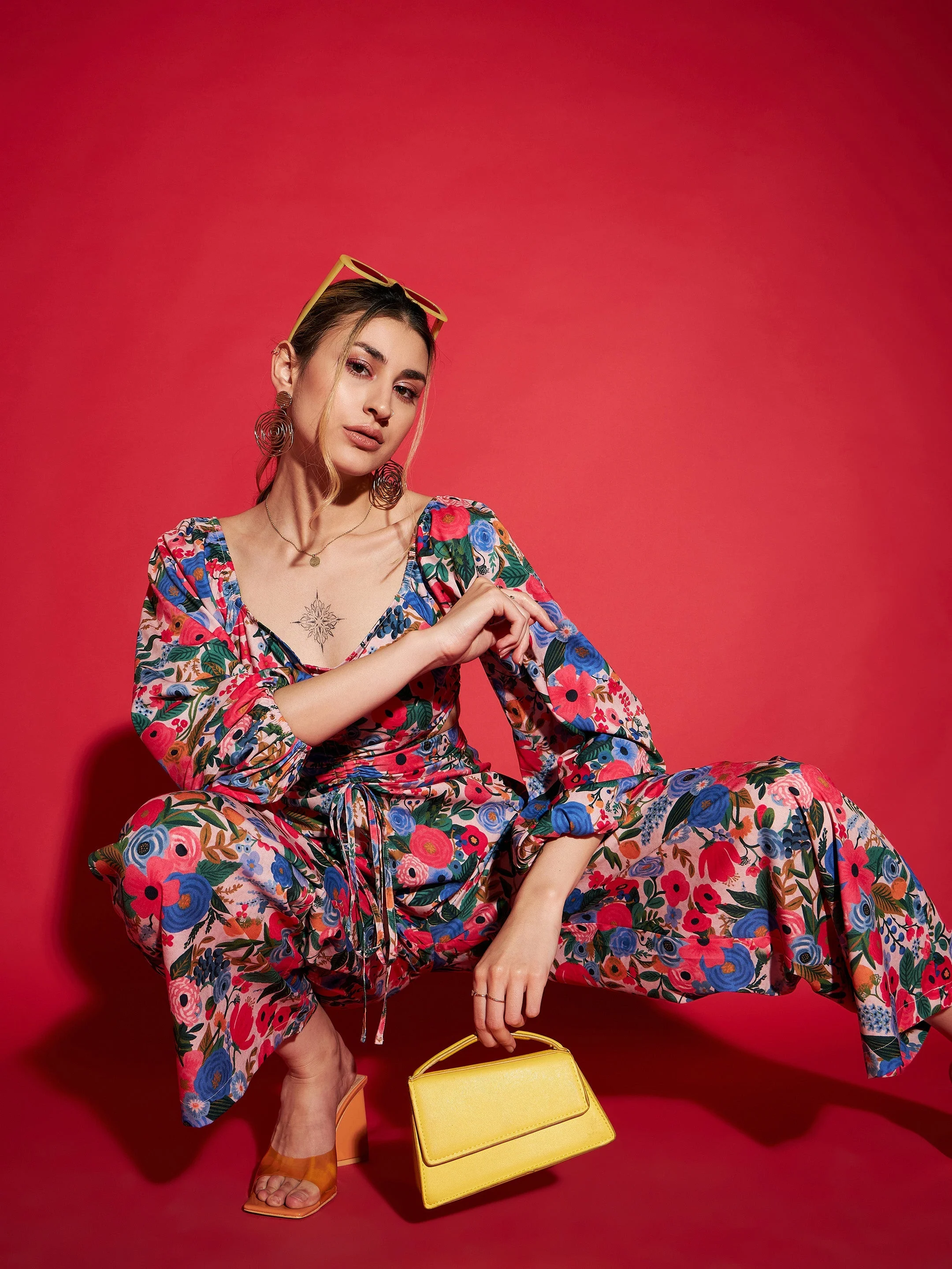 Women Multi Floral Peplum Top With Straight Pants - Image 2