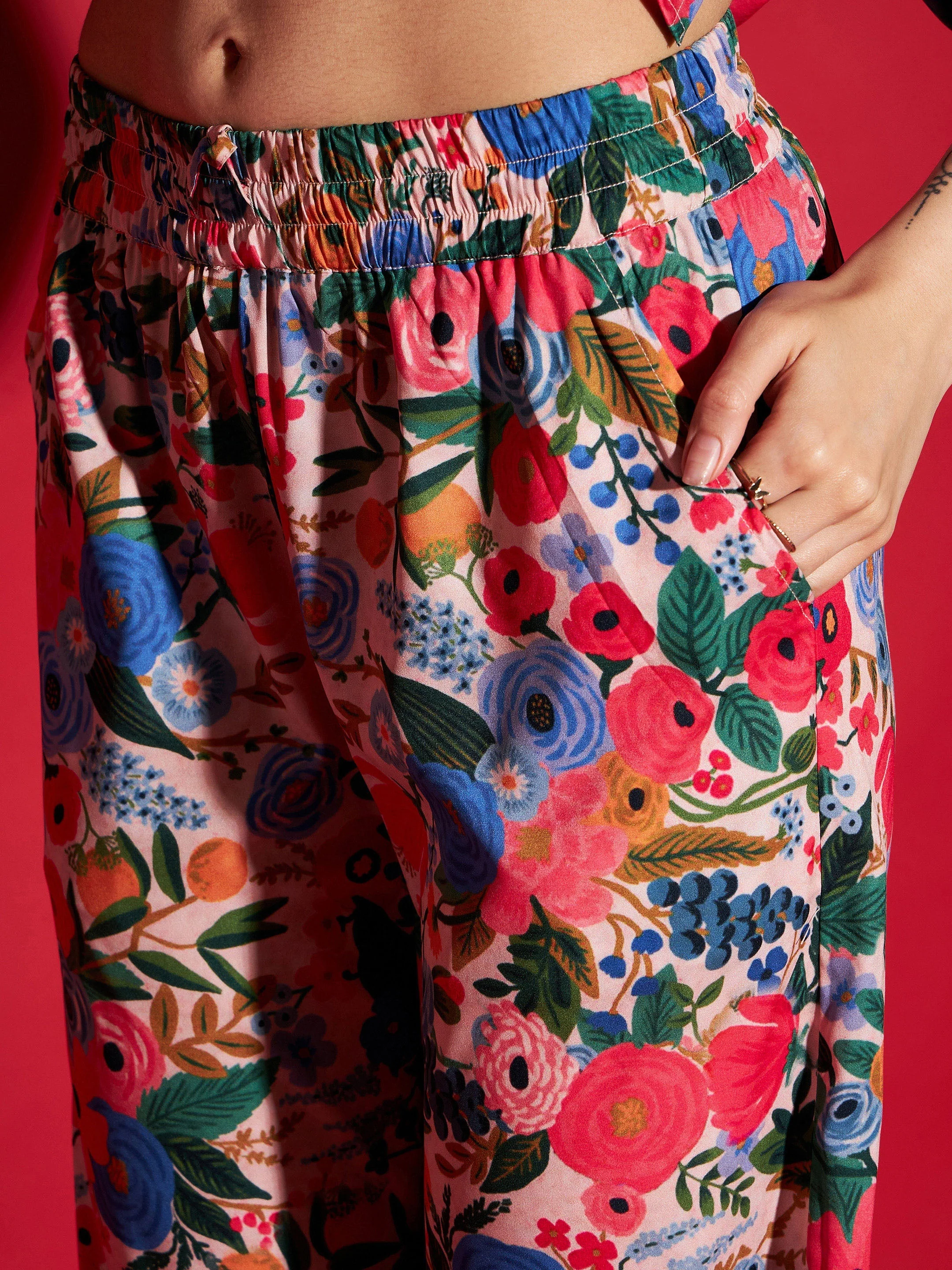 Women Multi Floral Peplum Top With Straight Pants - Image 5
