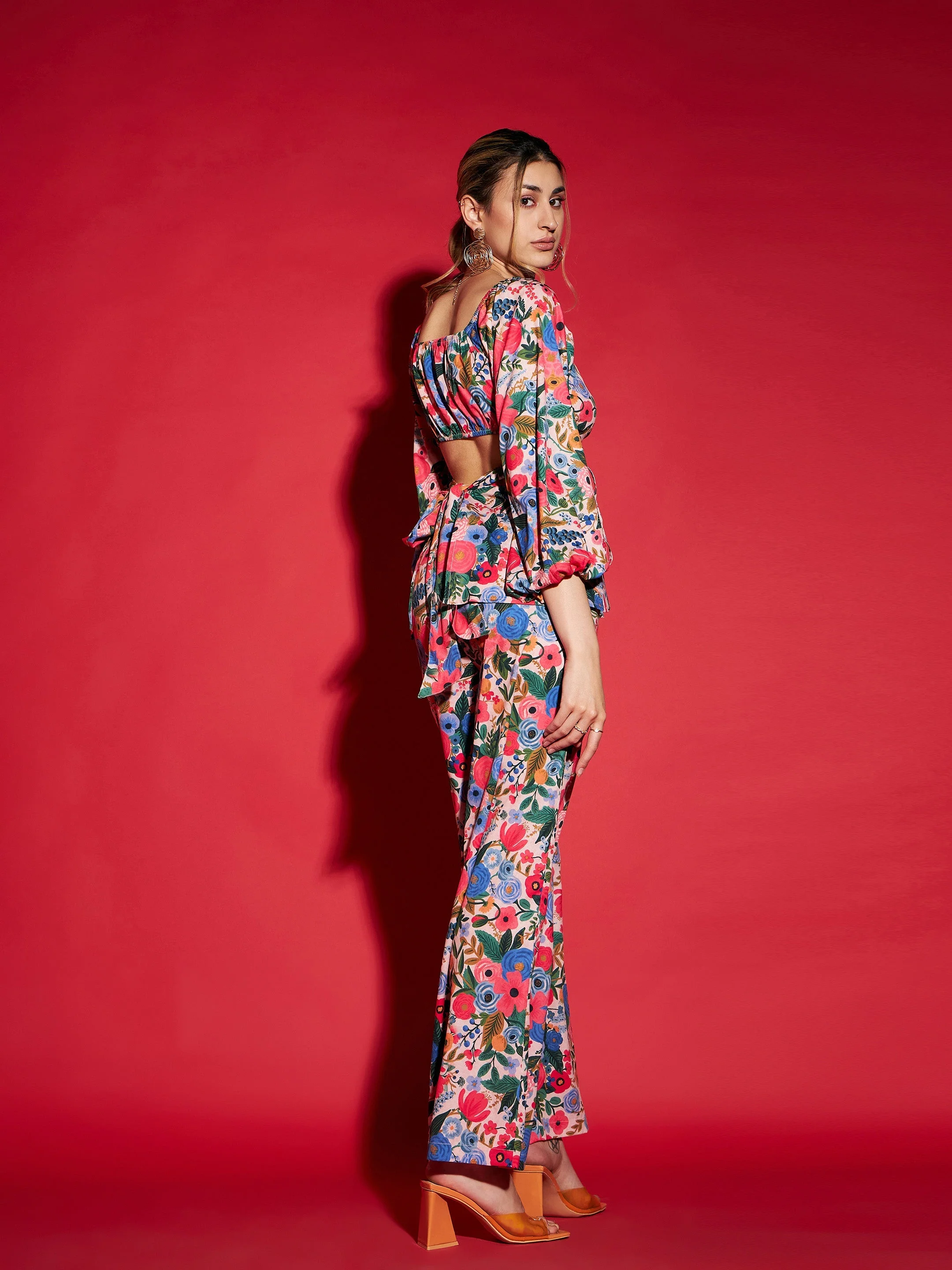Women Multi Floral Peplum Top With Straight Pants - Image 6