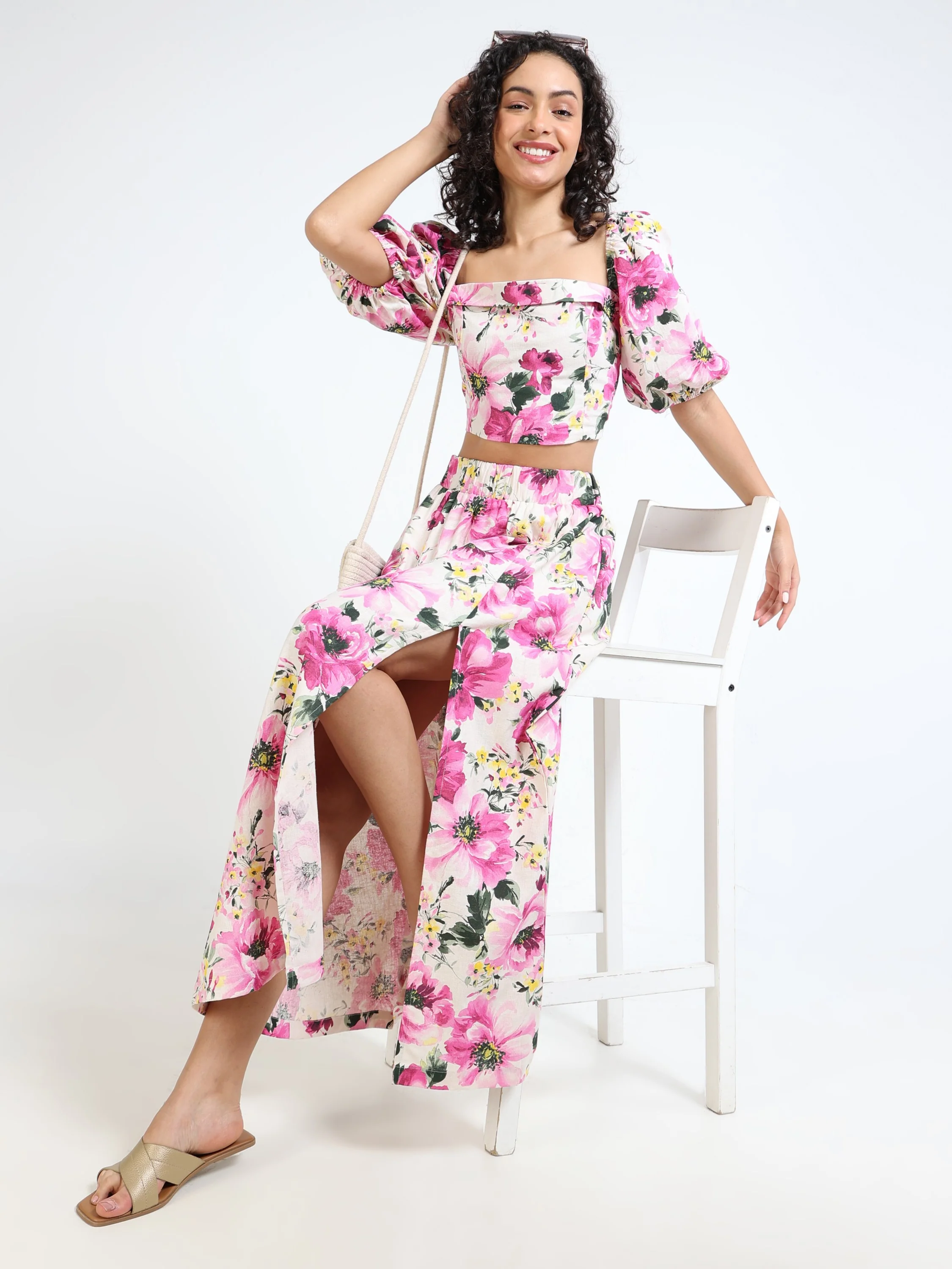 Women Floral Side Slit Co-Ord Set - Image 5